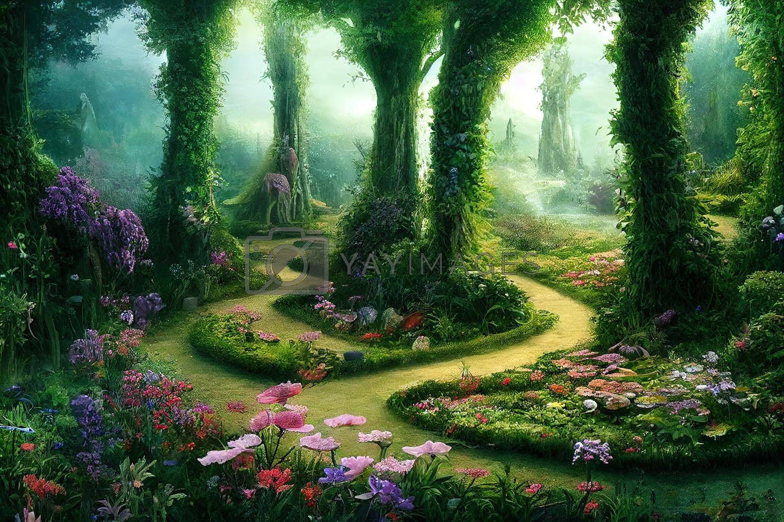 Royalty free image of Beautiful magic garden landscape, fairytale mood illustration by 2ragon