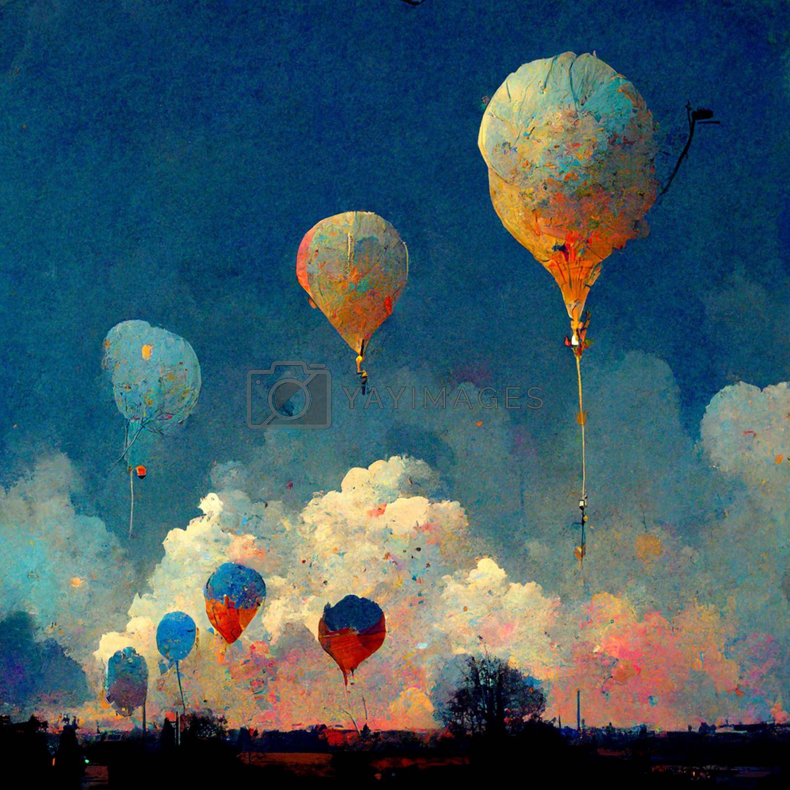 Royalty free image of Beautiful fantasy hot air balloons against a blue sky and clouds.  by marylooo