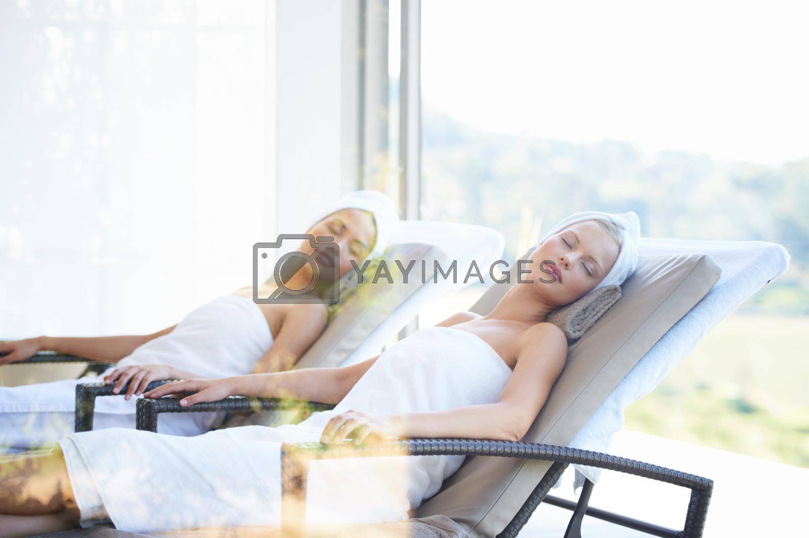 Taking time off for themselves. Two gorgeous young women at the day spa together