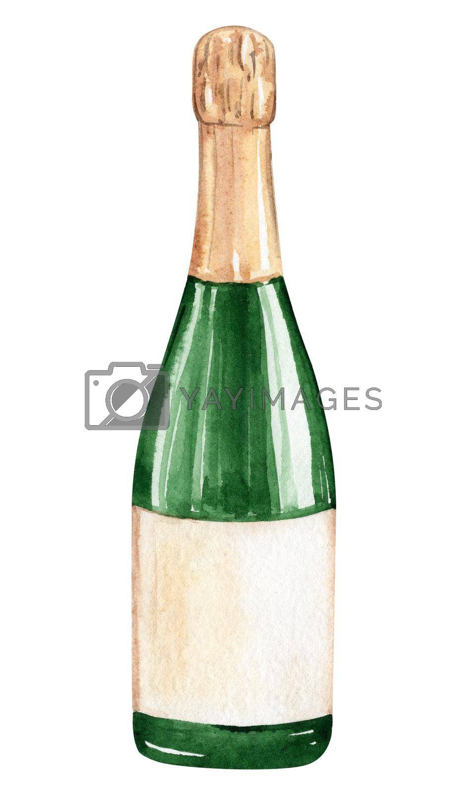 Royalty free image of Watercolor champagne green bottle isolated on white by dreamloud