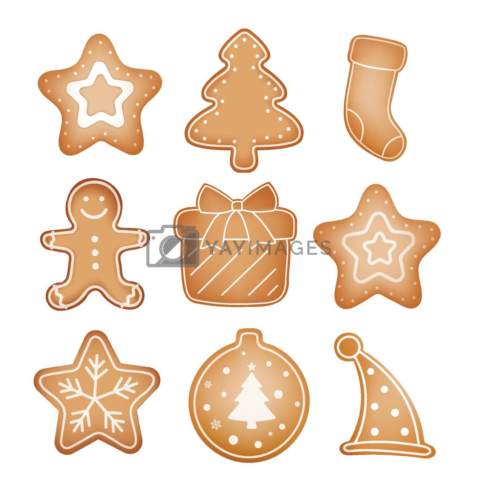 Royalty free image of Christmas gingerbread cookies set isolated on white background. by kaisorn