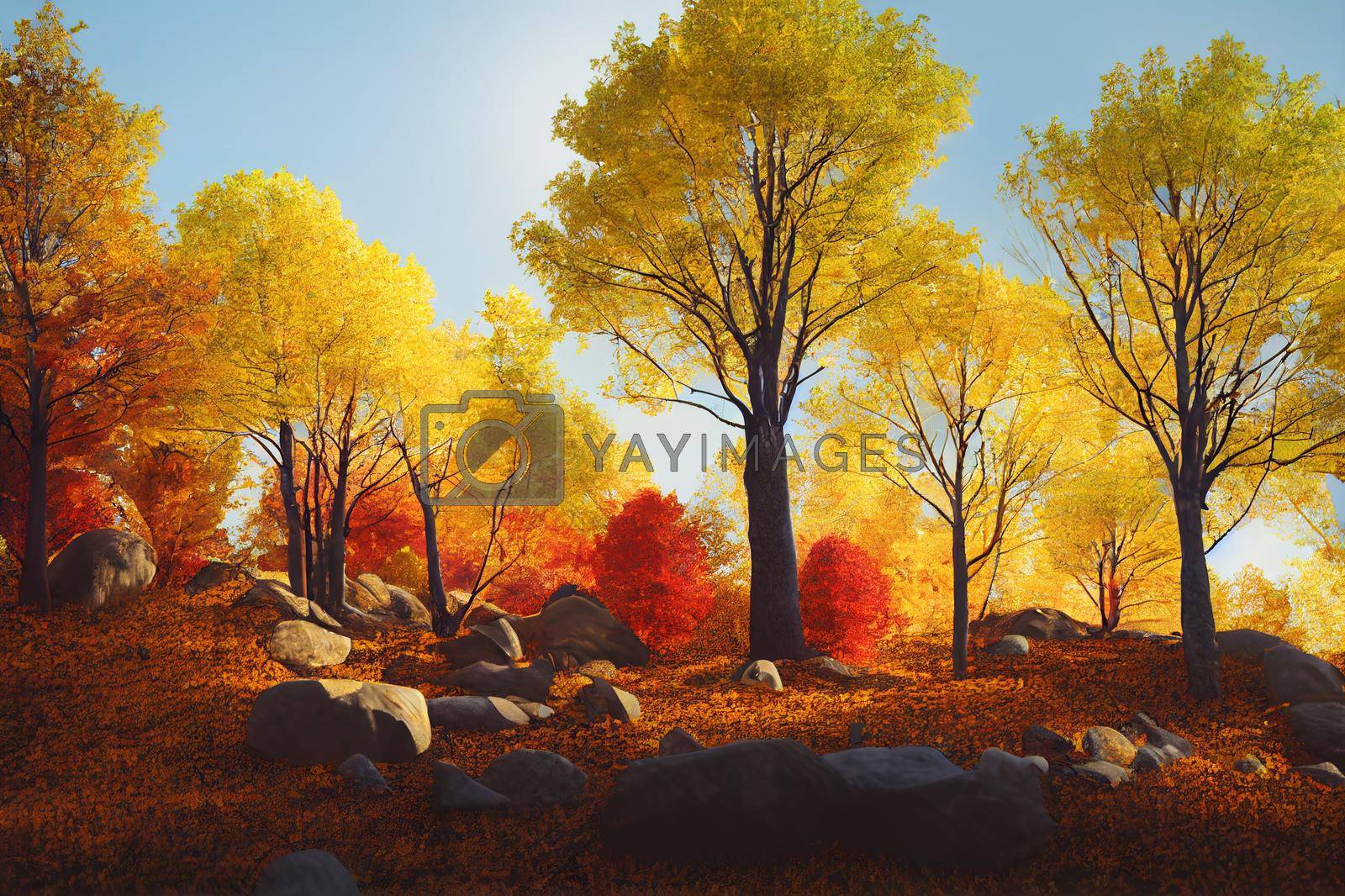 Royalty free image of Group of deciduous trees among the rocks. Cutout yellow by 2ragon