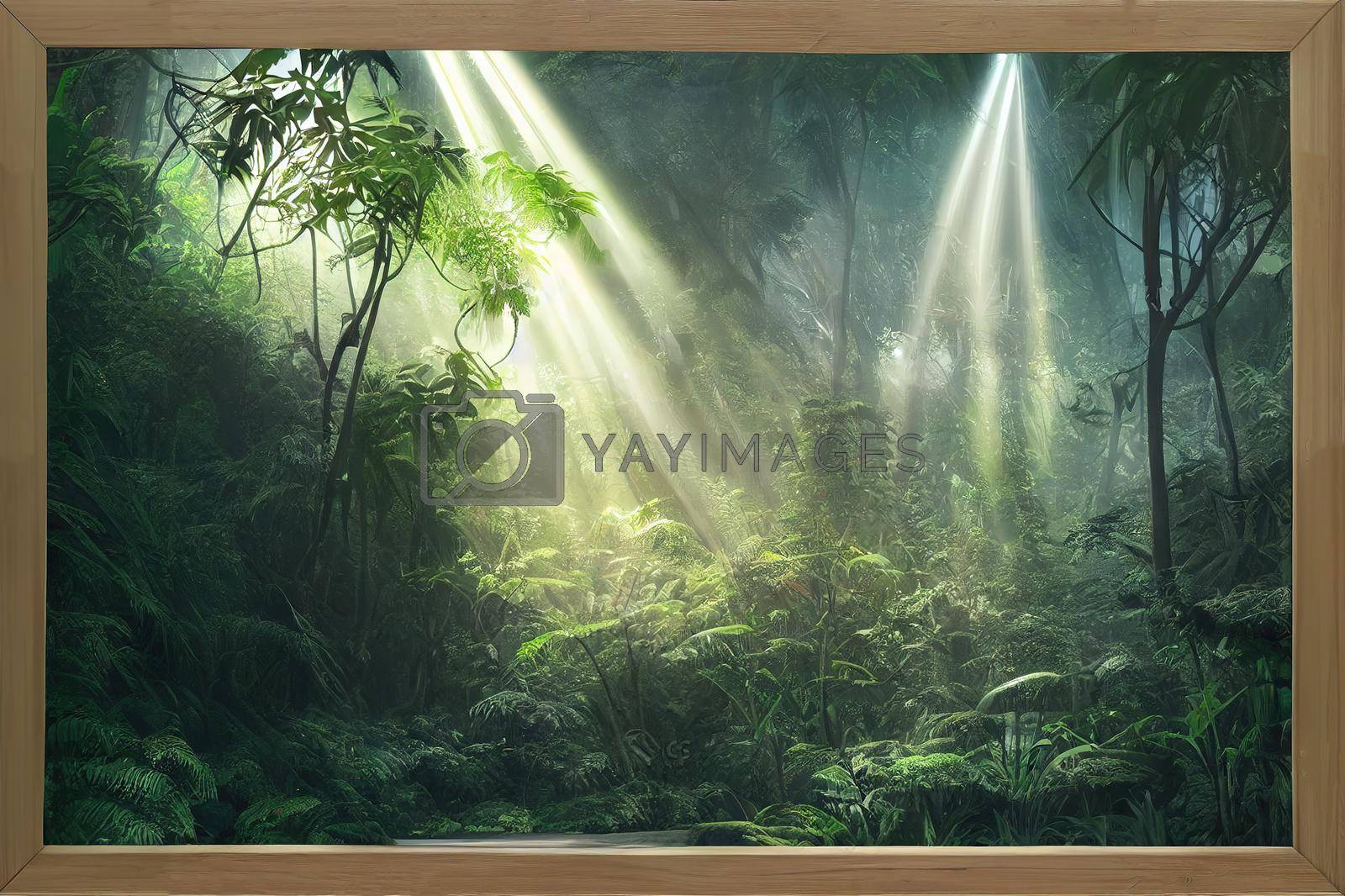 Royalty free image of Misty jungle nature frame 3D illustration of mysterious by 2ragon