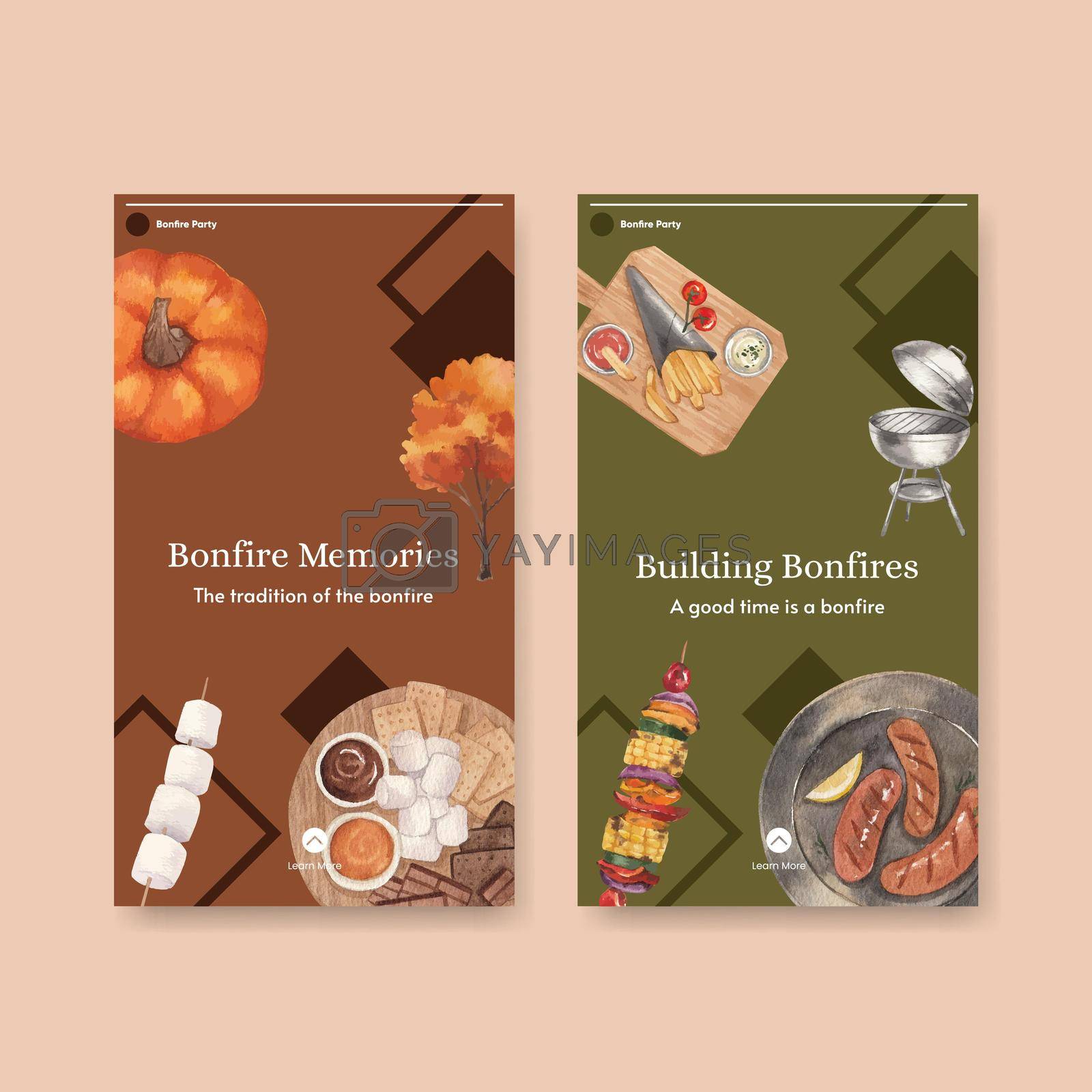 Royalty free image of Instagram template with bonfire party concept,watercolor style by Photographeeasia