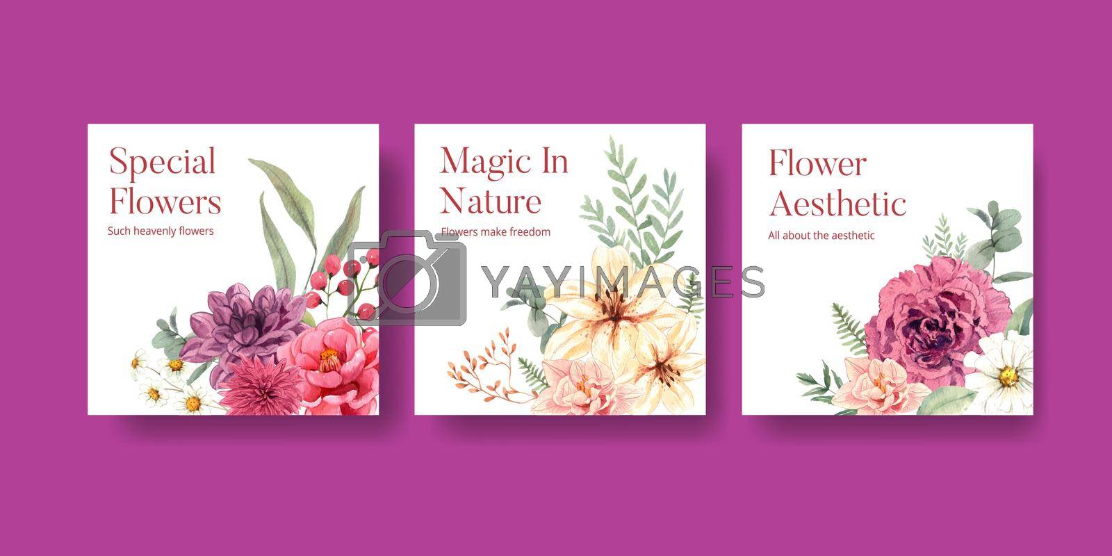 Royalty free image of Banner template with gorgeous flower moody concept,watercolor style by Photographeeasia