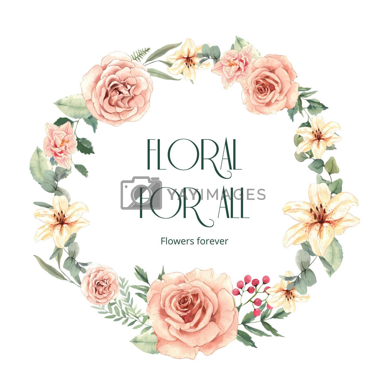 Royalty free image of Wreath template with gorgeous flower moody concept,watercolor style by Photographeeasia