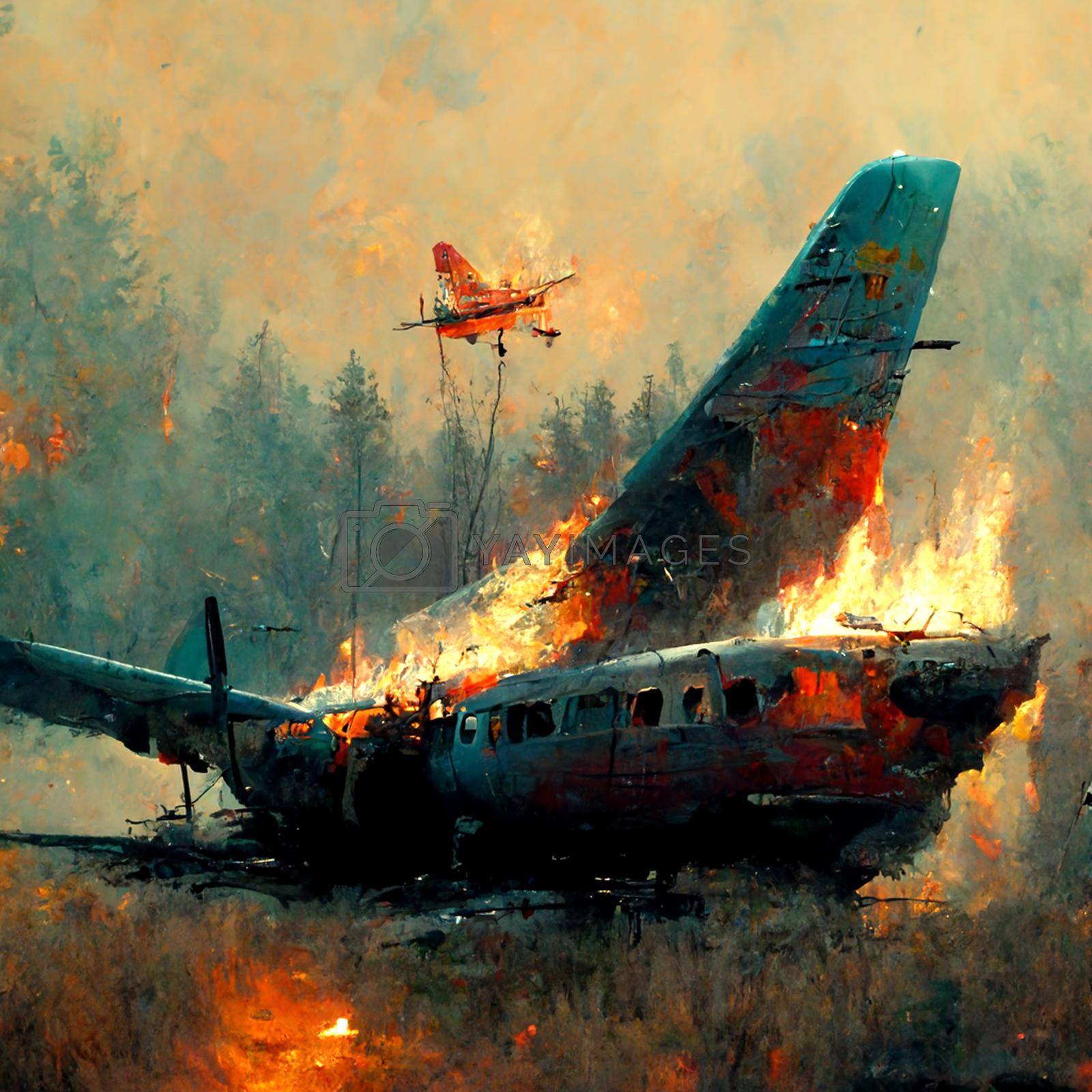 Royalty free image of Air Crash. Burning falling plane. The plane crashed to the ground.  by marylooo