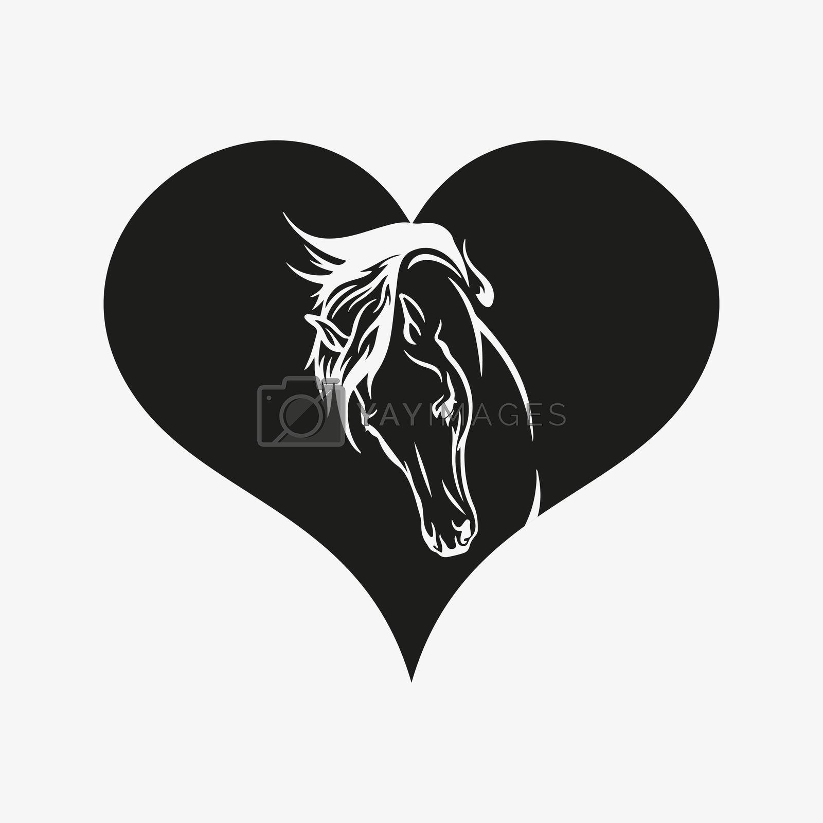 Royalty free image of Horse head silhouette. Black and white vector logo. A horse in heart. by Frutlower