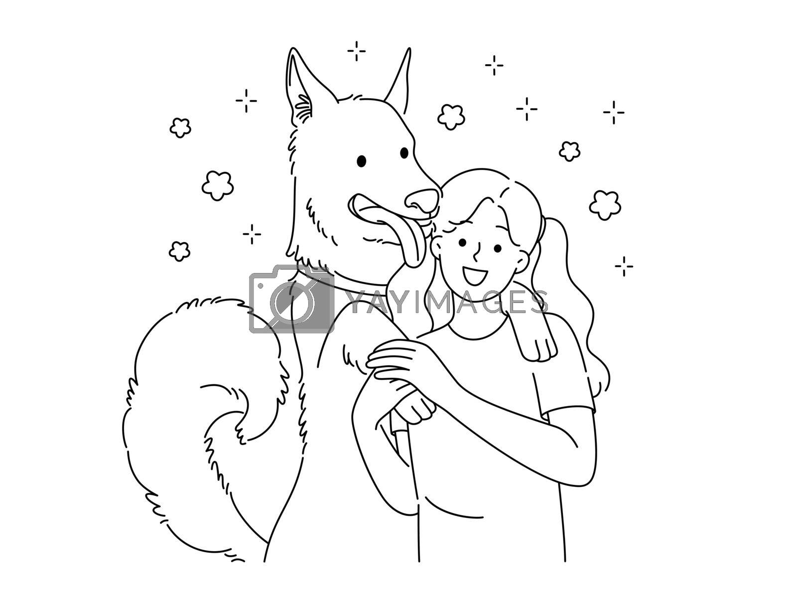 Royalty free image of Happy girl and dog hugging by Vasilyeu