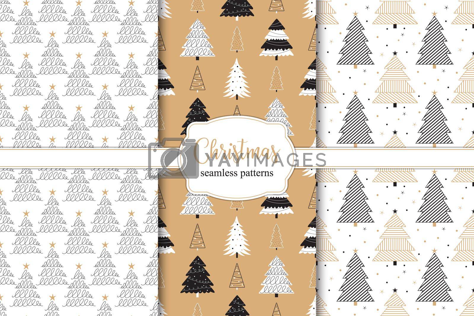Royalty free image of Set of different seamless patterns with Christmas trees. by Lena_Khmelniuk