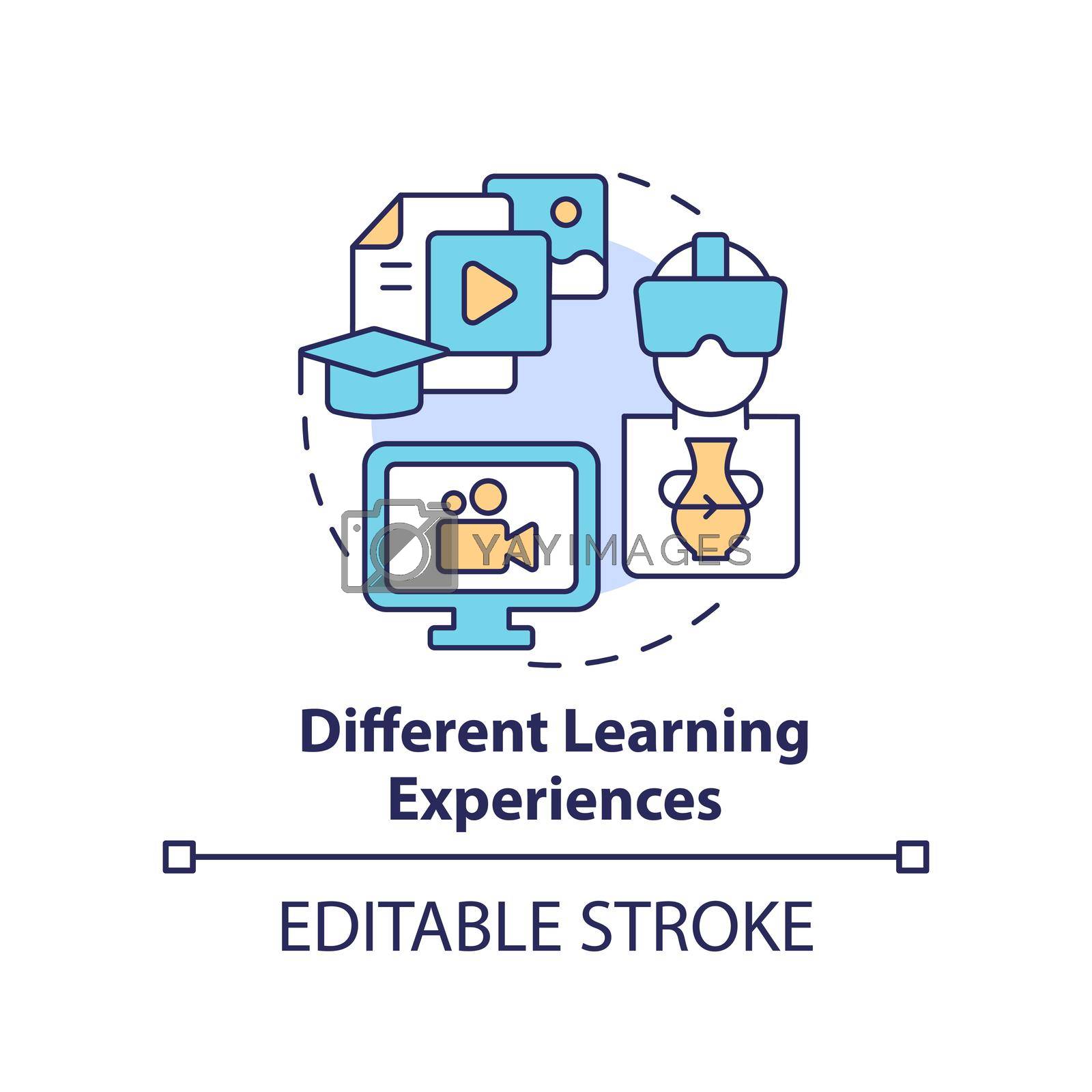 Different learning experiences concept icon. Improve online corporate training abstract idea thin line illustration. Isolated outline drawing. Editable stroke. Arial, Myriad Pro-Bold fonts used