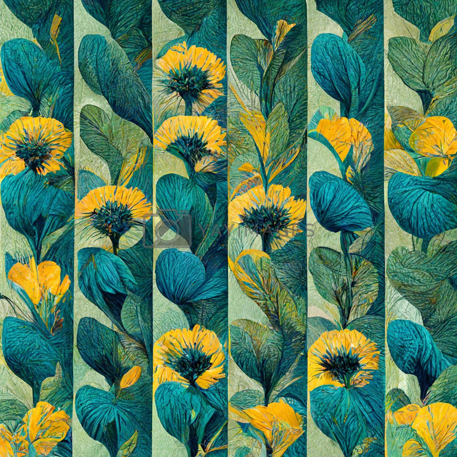 Royalty free image of Teal and yellow abstract flower pattern for prints, wall art, cover and invitation. Watercolor art background.  by marylooo