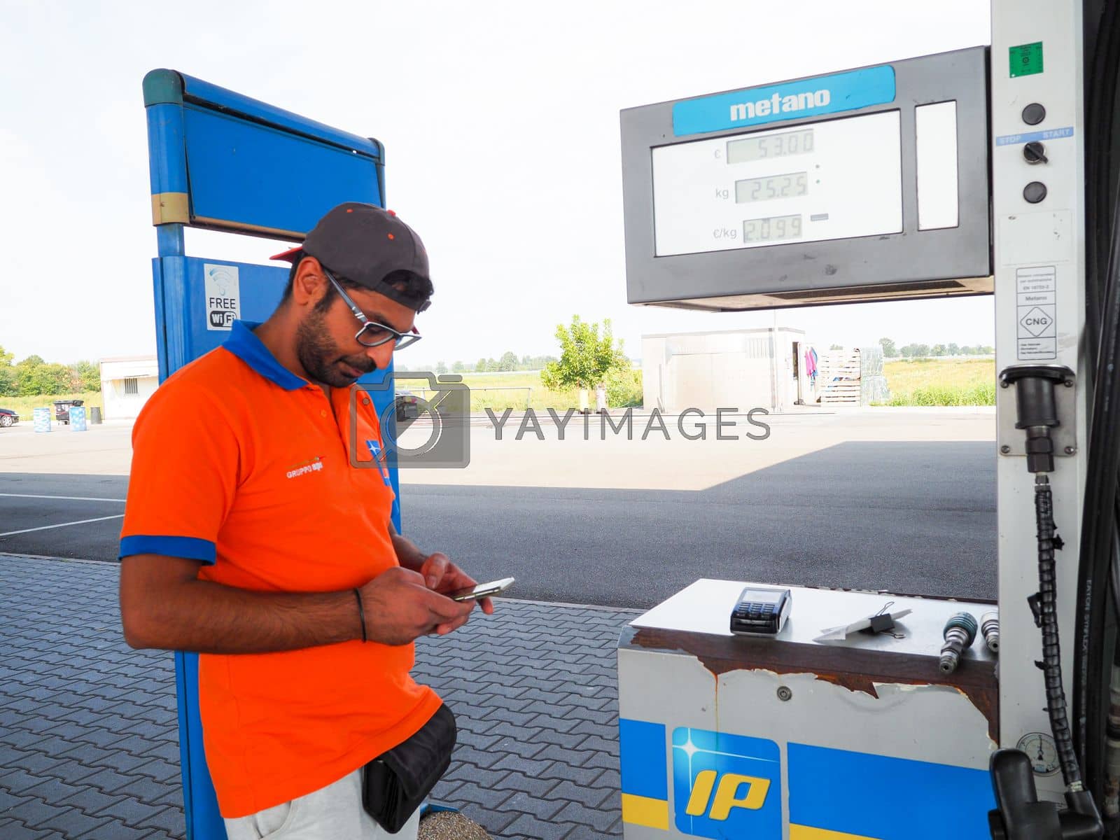 Royalty free image of Caorso, Italy - September 2022 fuel pump dislpay showing price and liters of fuel by verbano