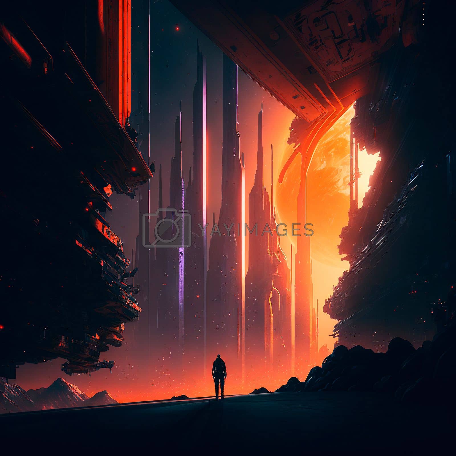 Royalty free image of Futuristic city of the future on a distant planet  by NeuroSky