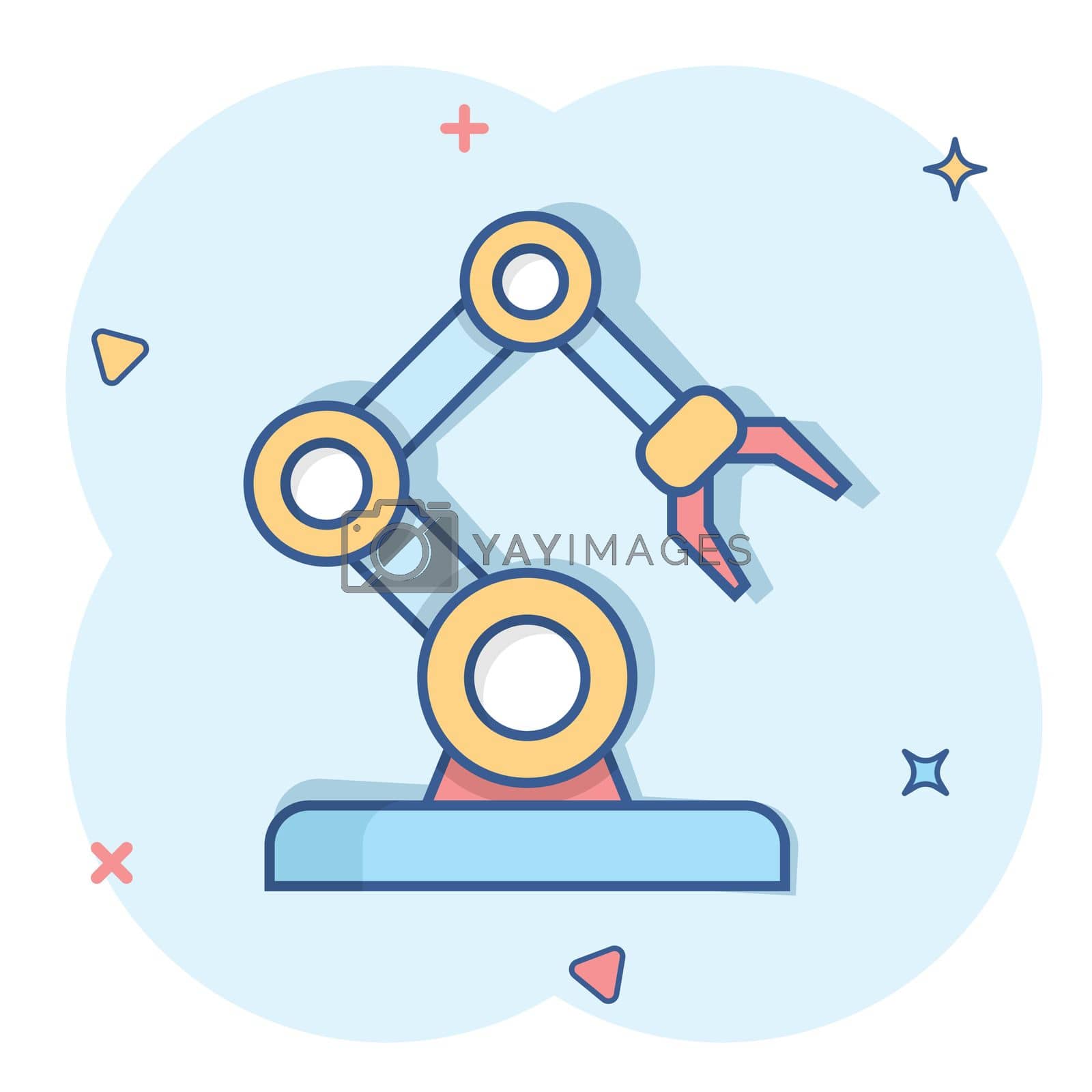 Royalty free image of Robot arm icon in comic style. Mechanic manipulator cartoon vector illustration on white isolated background. Machine splash effect business concept. by LysenkoA