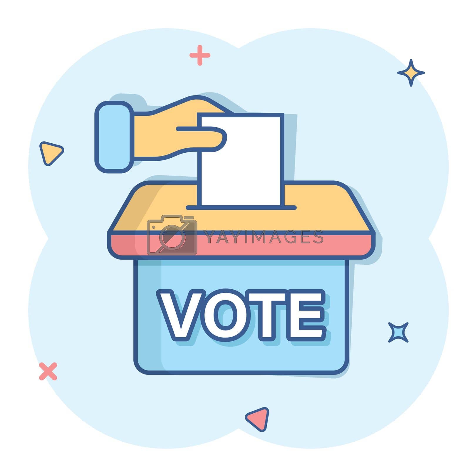 Royalty free image of Vote icon in comic style. Ballot box cartoon vector illustration on white isolated background. Election splash effect business concept. by LysenkoA