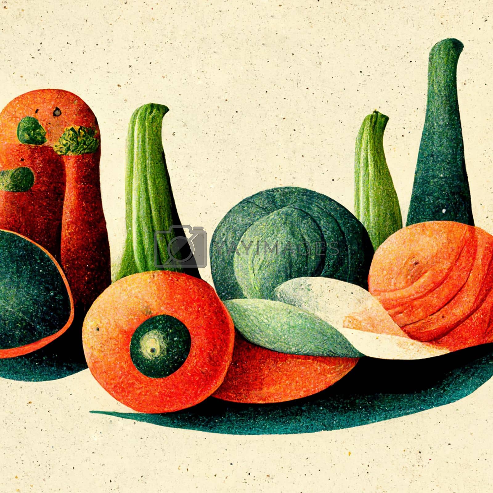 Royalty free image of Minimalist retro  illustration with vegetables and fruits. by marylooo