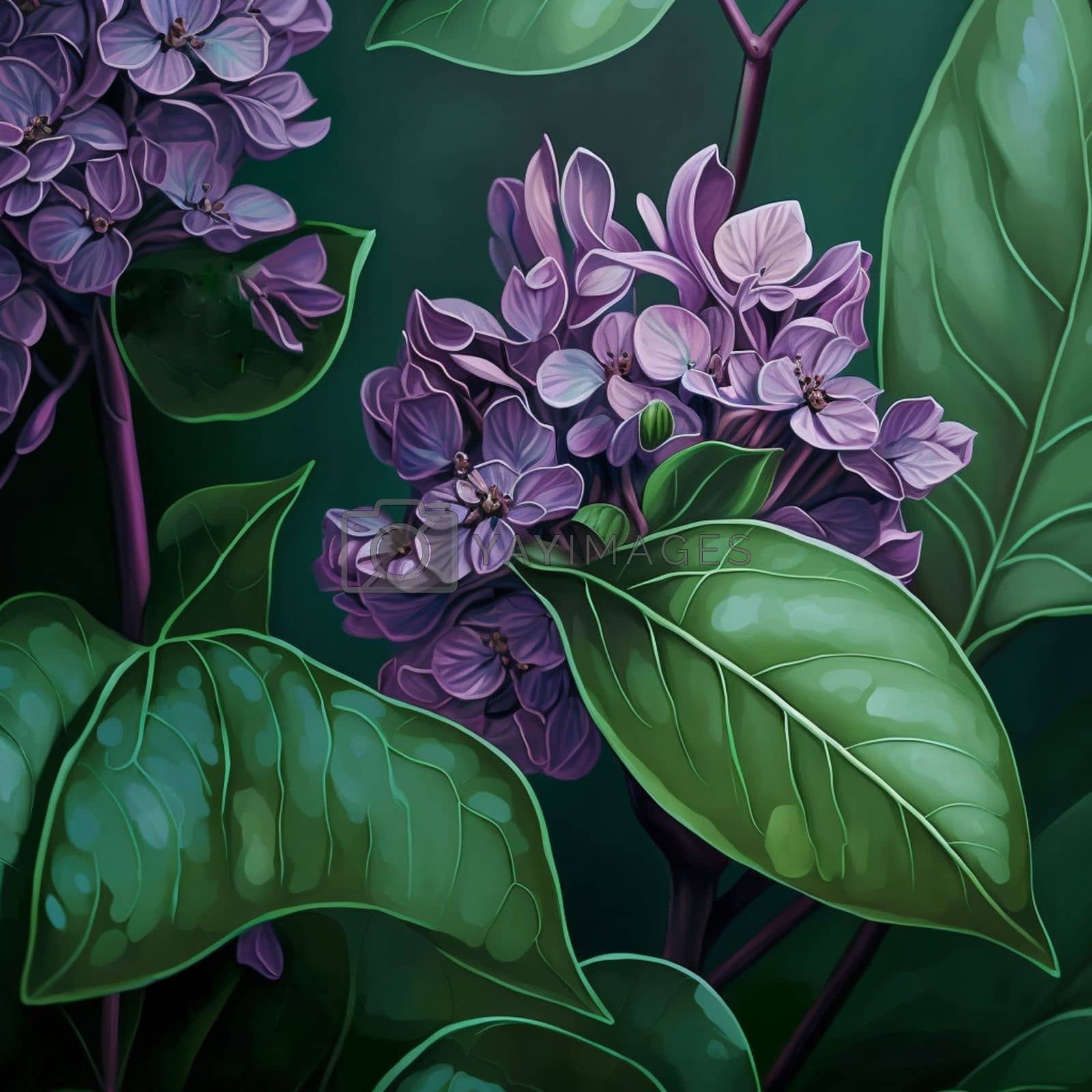 Royalty free image of Lilac flowers and leaves closeup, realistic painting.  by marylooo