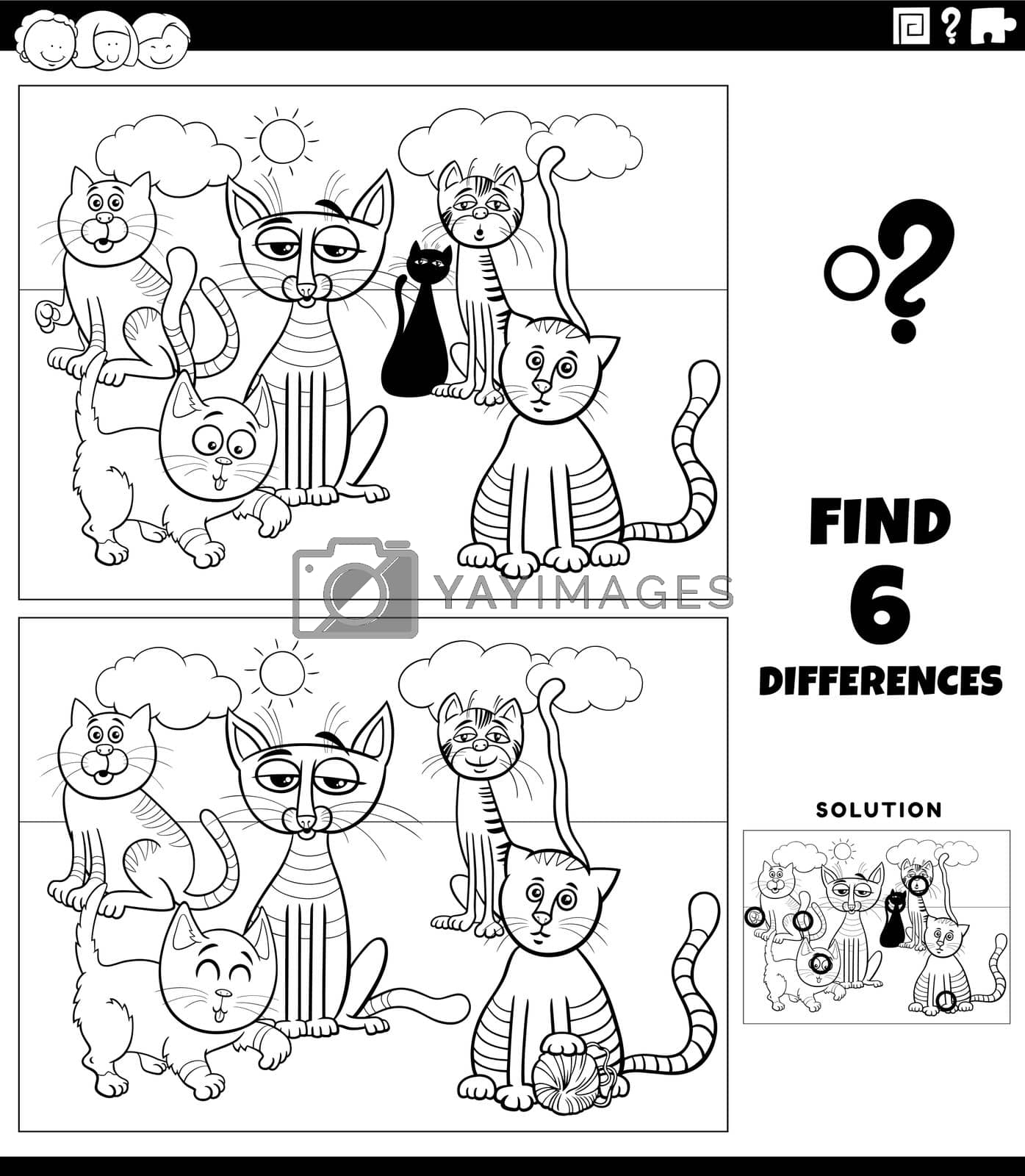 Royalty free image of differences game with cartoon cats coloring page by izakowski