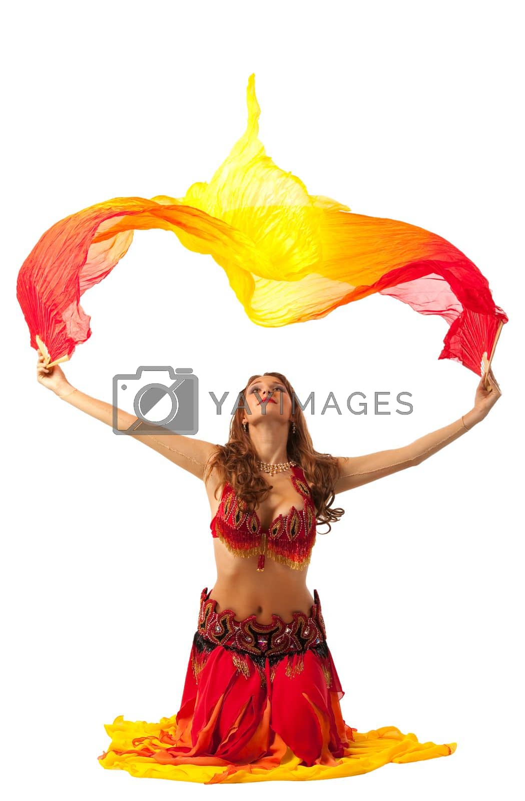 Royalty free image of woman dance with fantail in oriental costume by rivertime