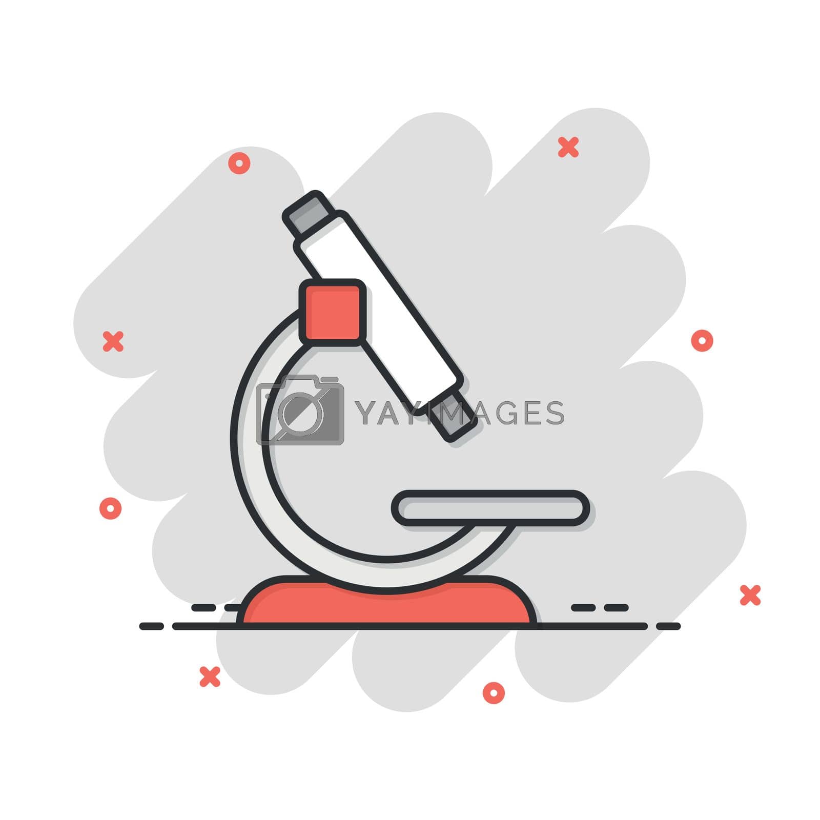Royalty free image of Microscope icon in comic style. Laboratory magnifier cartoon vector illustration on isolated background. Biology instrument splash effect sign business concept. by LysenkoA