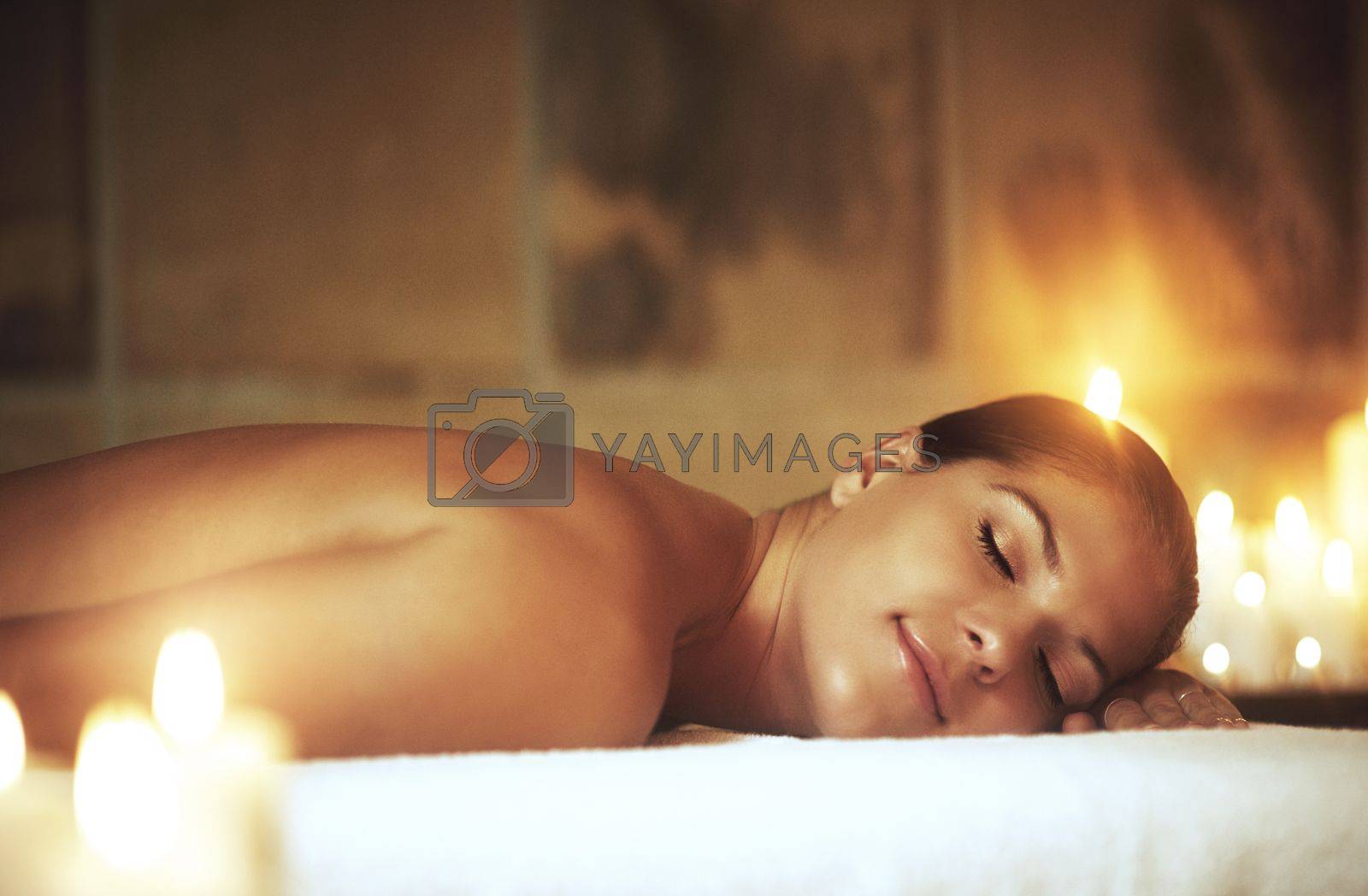 Royalty free image of Keep calm and have a spa day. Closeup shot of a young woman relaxing during a spa treatment. by YuriArcurs