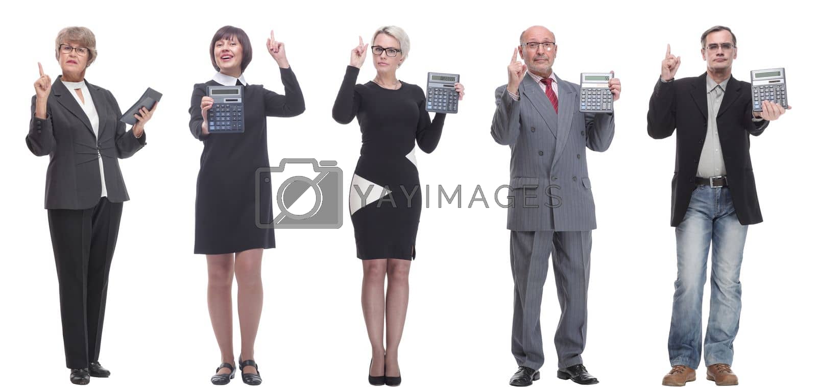 Royalty free image of Collage of people with calculator isolated on white by asdf