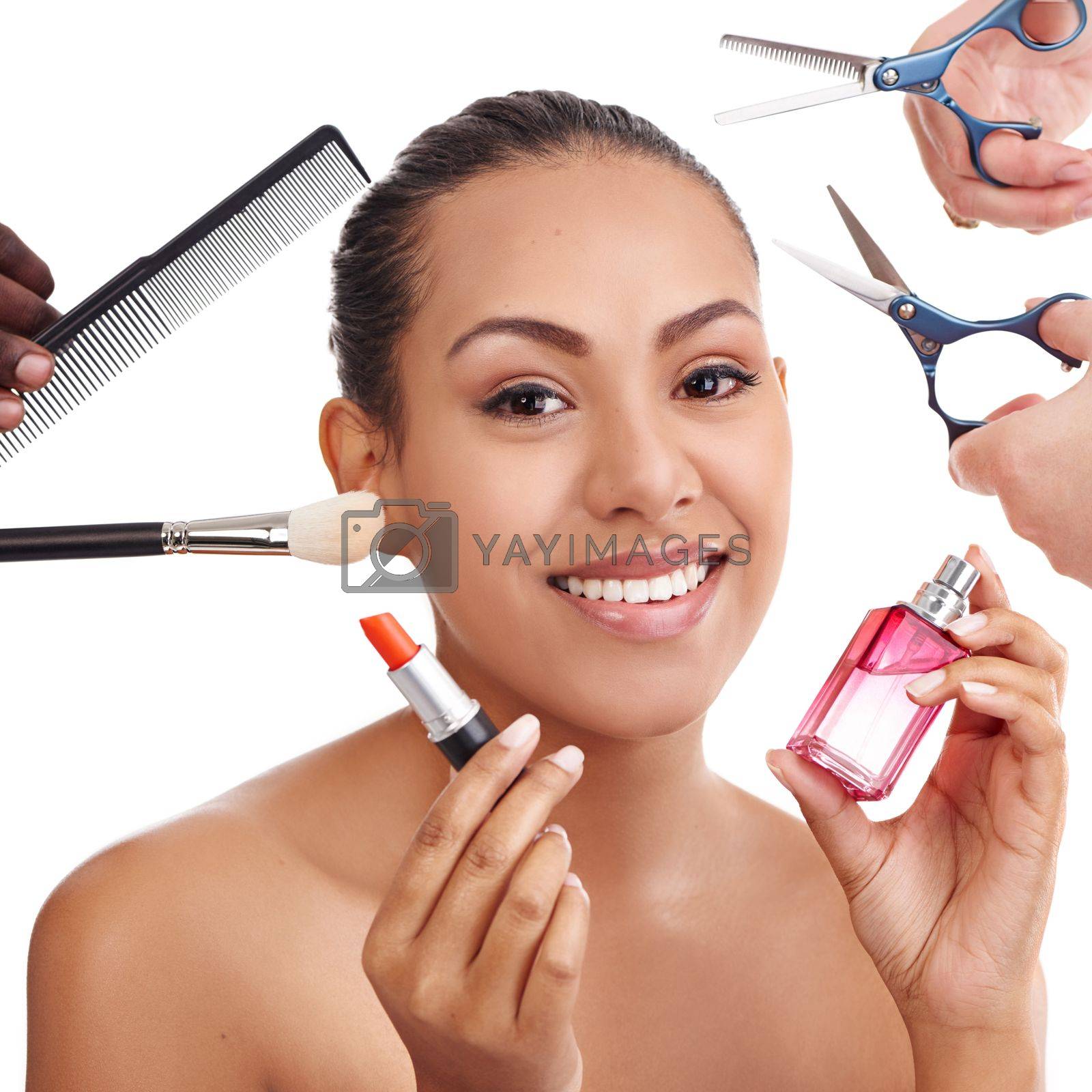 Royalty free image of Beauty time. Studio shot of a young woman surrounded by beauty and style products. by YuriArcurs