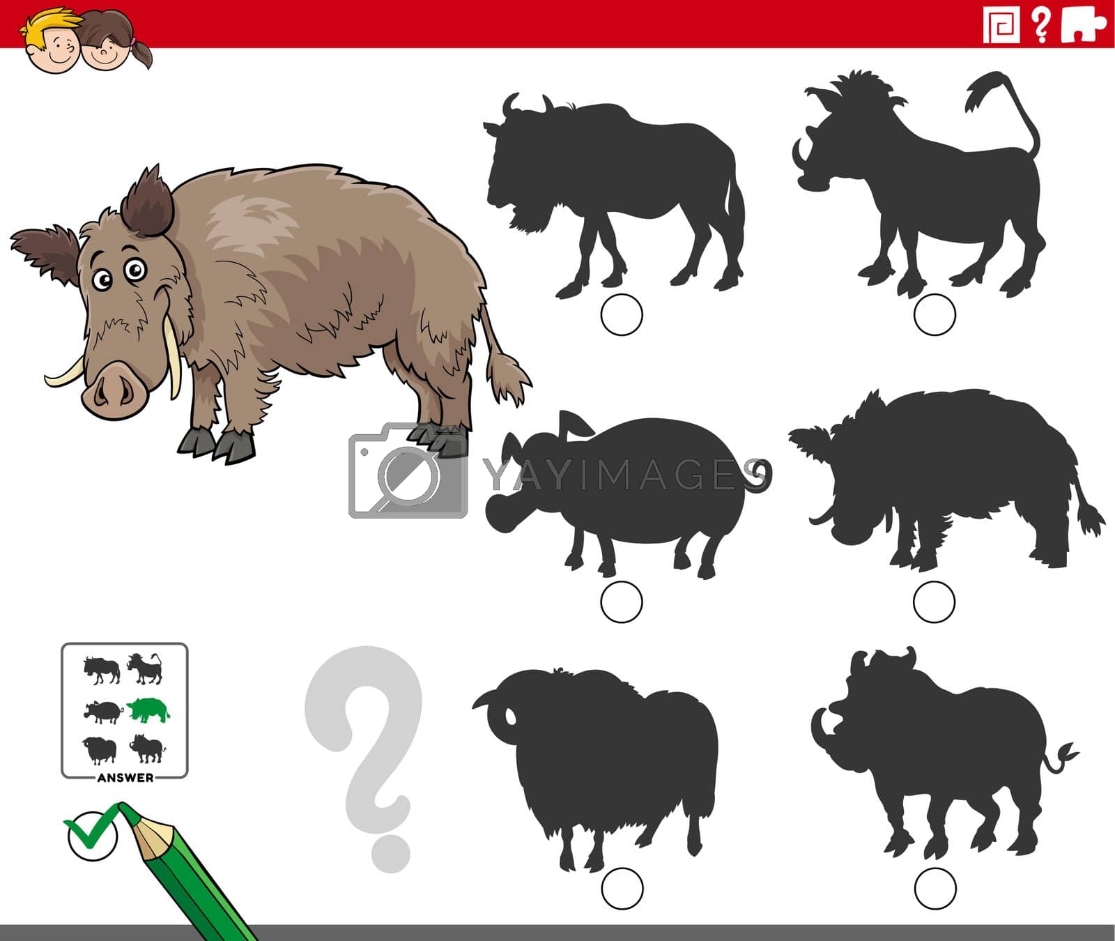 Royalty free image of shadow game with cartoon wild boar animal character by izakowski