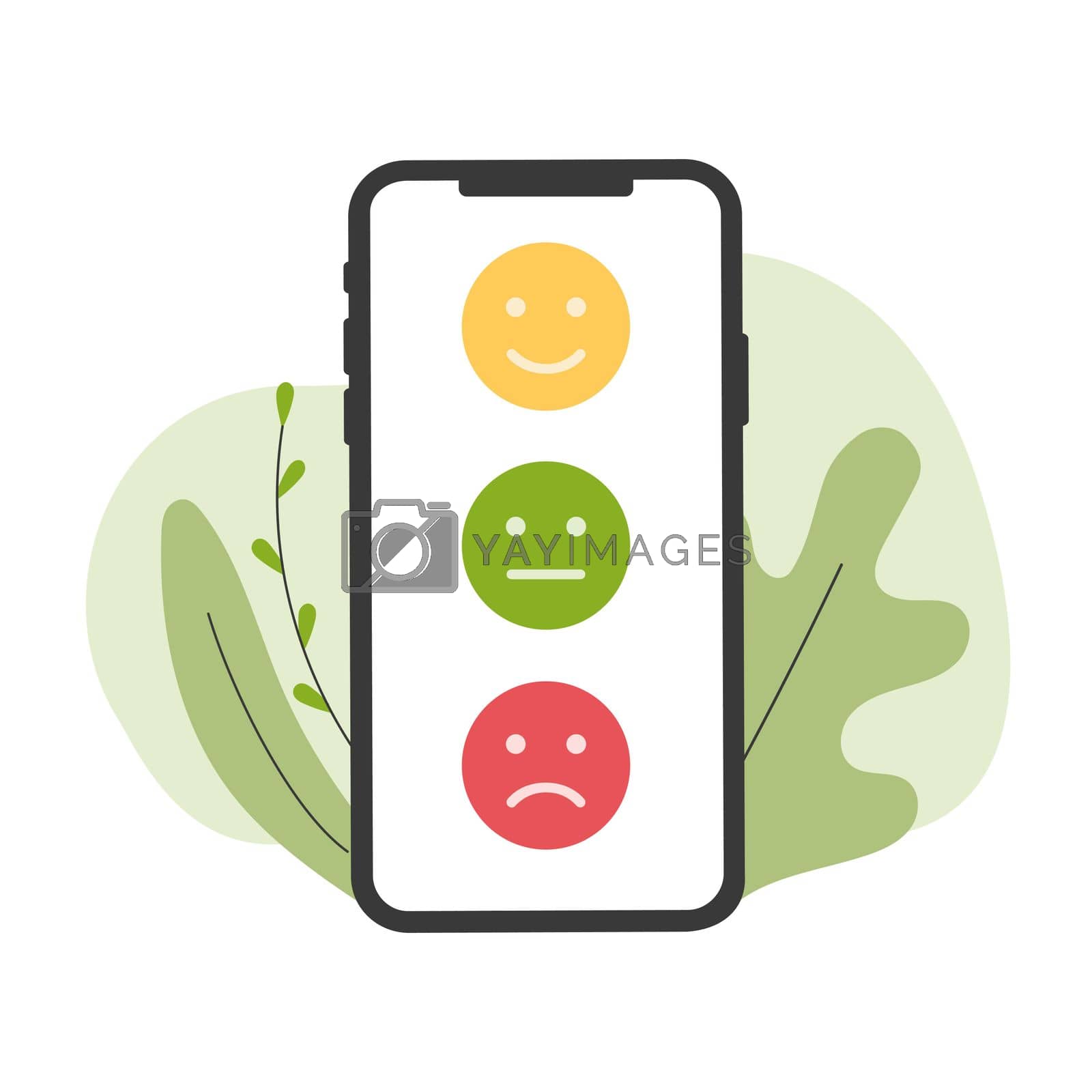 Royalty free image of Feedback emotion scale on phone. Reviews with good and bad rating. Feedback in the form of emotions. Vector flat illustration by Anastasiia
