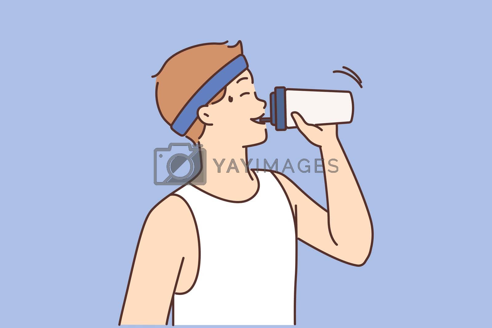 Royalty free image of Thirsty man drink water from bottle by Vasilyeu