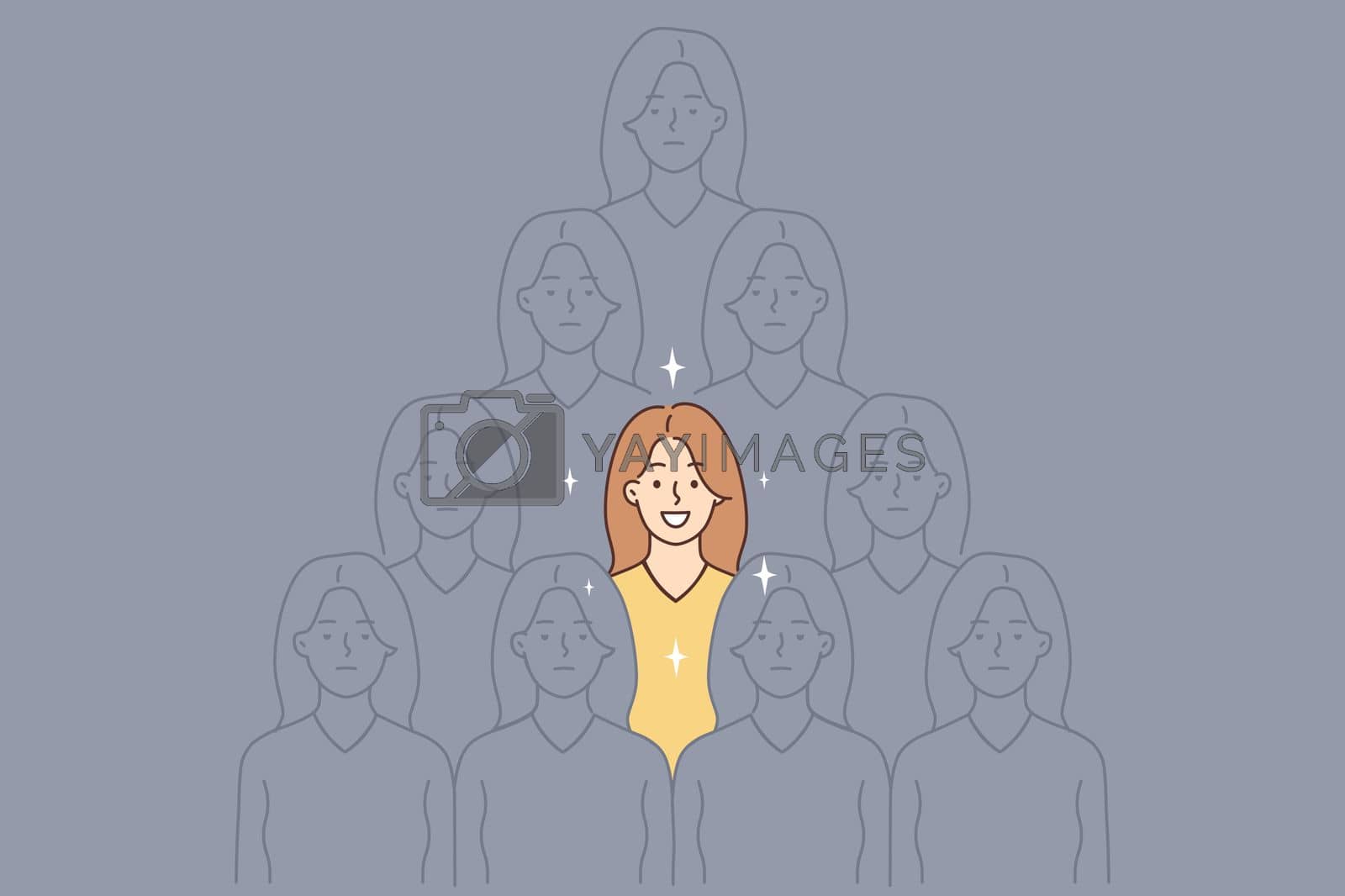 Royalty free image of Smiling woman among grey identical people by Vasilyeu
