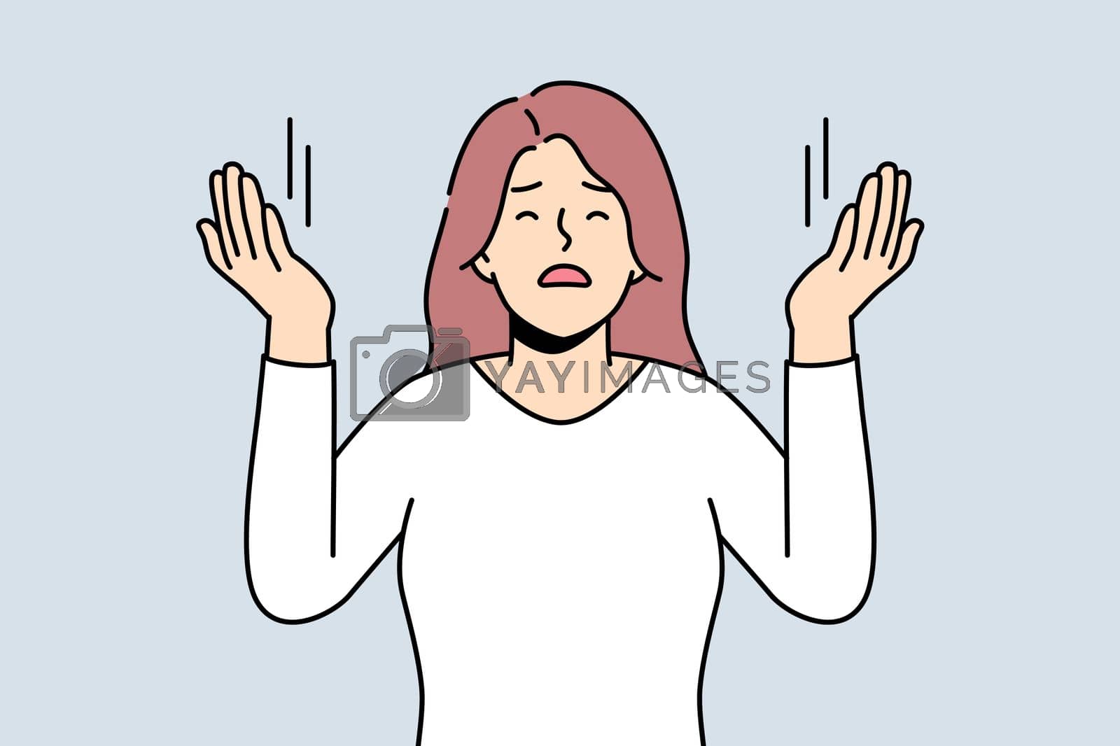 Royalty free image of Young woman with hands raised praying by VECTORIUM