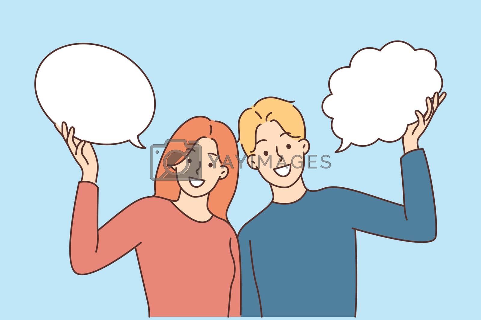 Royalty free image of Smiling people with speech bubbles by Vasilyeu