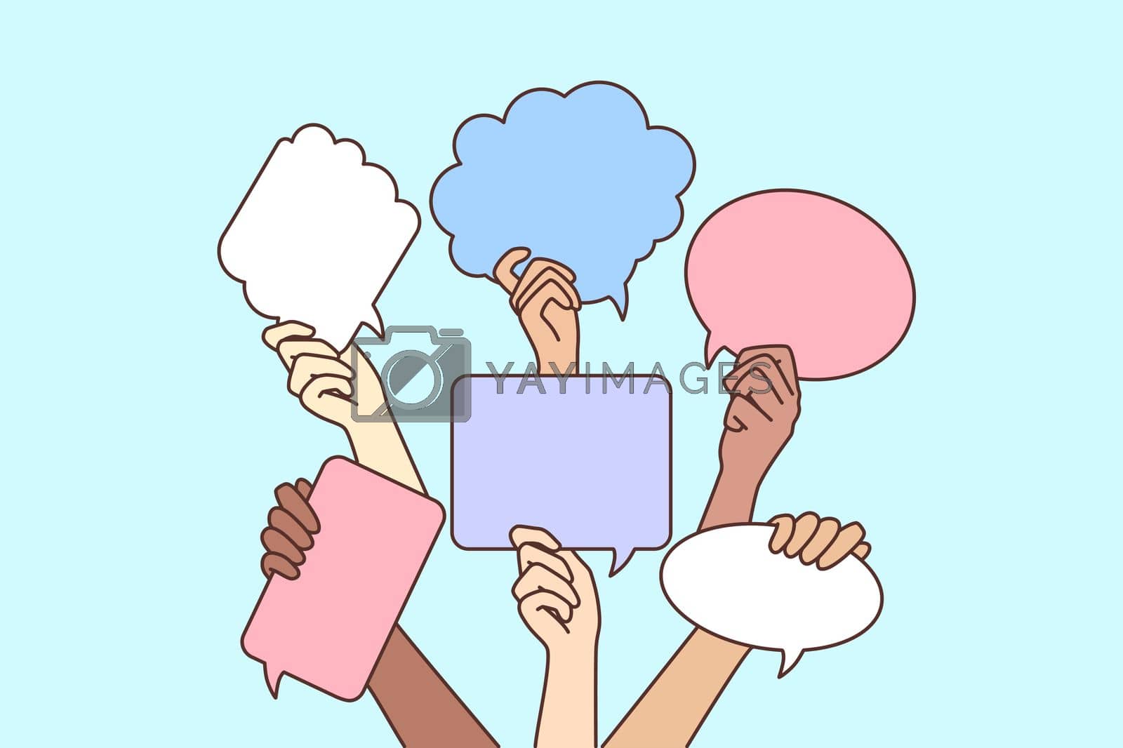 Royalty free image of Diverse people hands with speech balloons by Vasilyeu