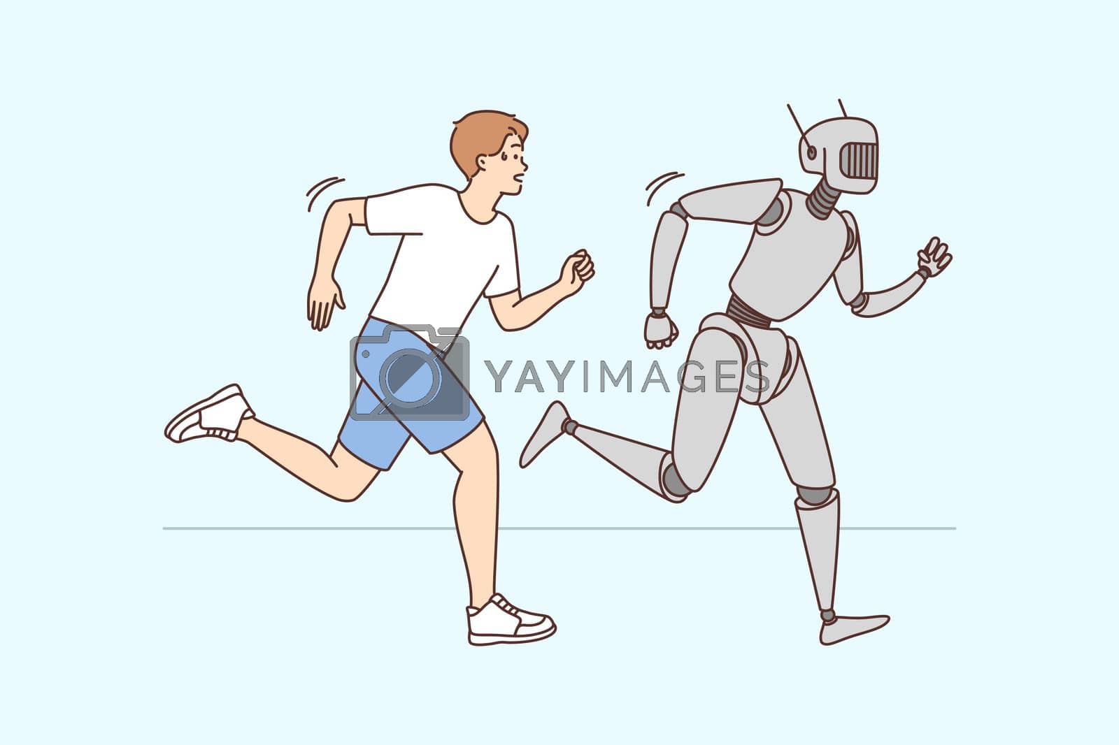 Royalty free image of Robot and human run competition by Vasilyeu