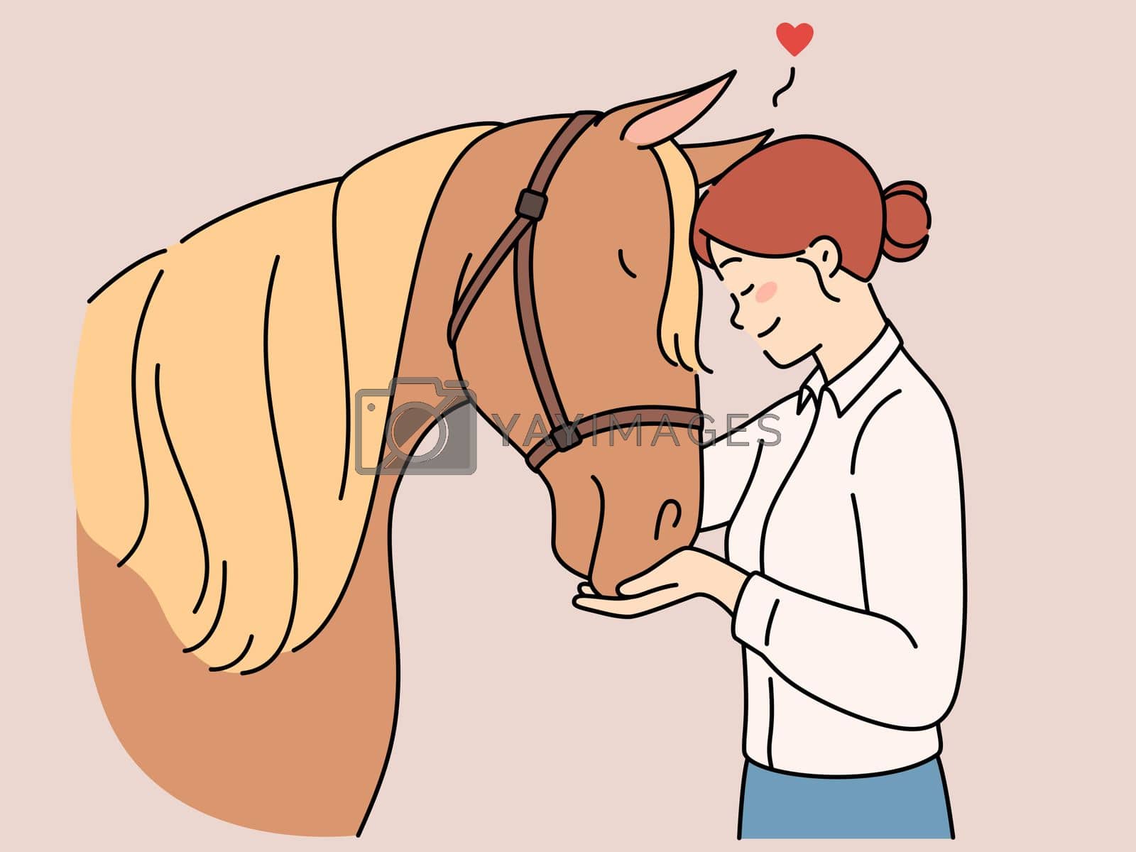 Royalty free image of Happy woman hugging horse by Vasilyeu
