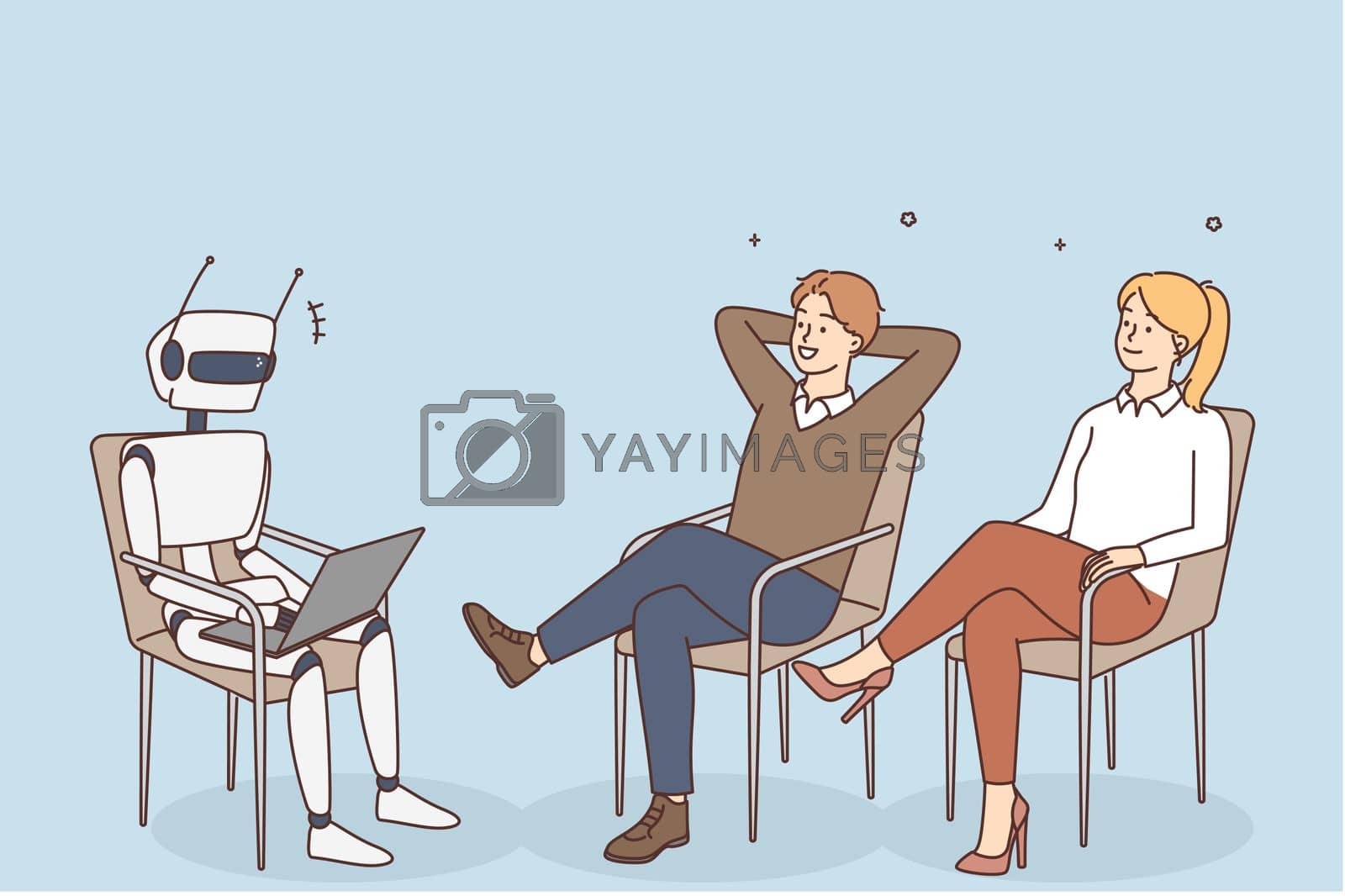 Royalty free image of Businesspeople watch robot working on computer by Vasilyeu