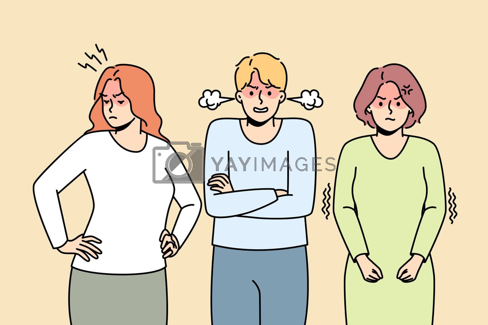 Royalty free image of Girls, guy can not agree, come to decision that suits everyone. by VECTORIUM