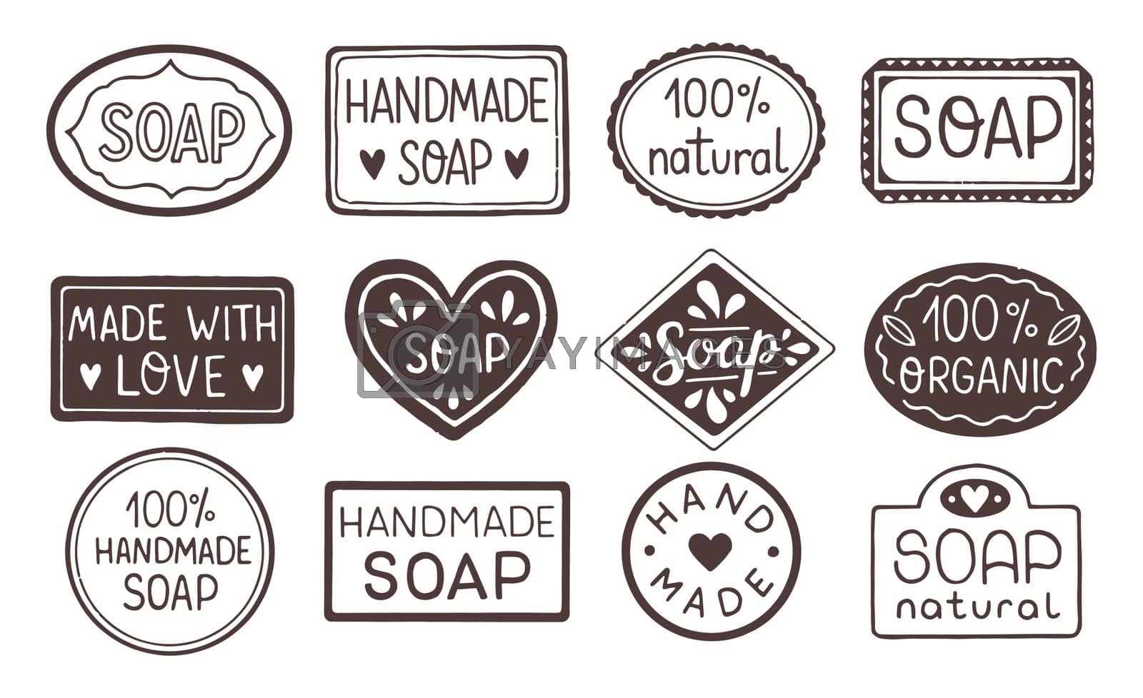 Royalty free image of Hand drawn labels for handmade soap bars. Handmade soap stamp. Set of vector templates for all kind soap design by spirkaart