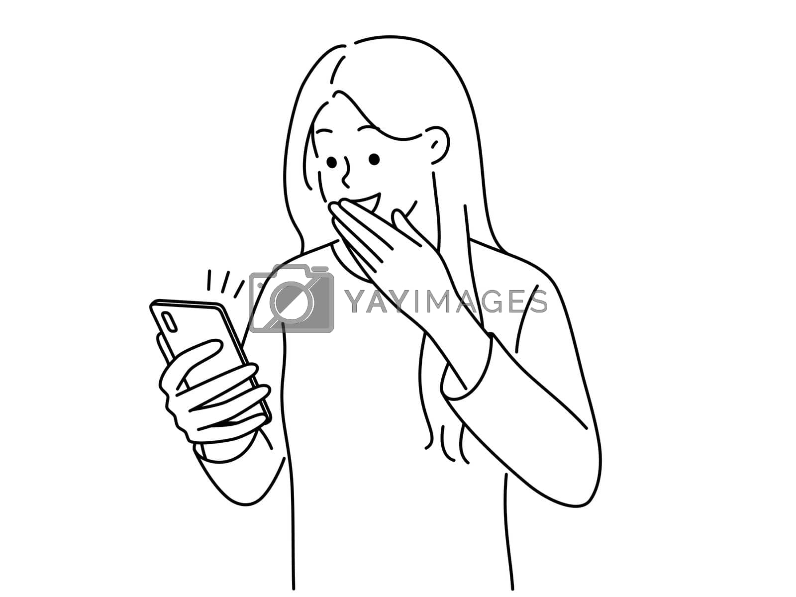 Royalty free image of Excited woman surprised by message on cell by Vasilyeu