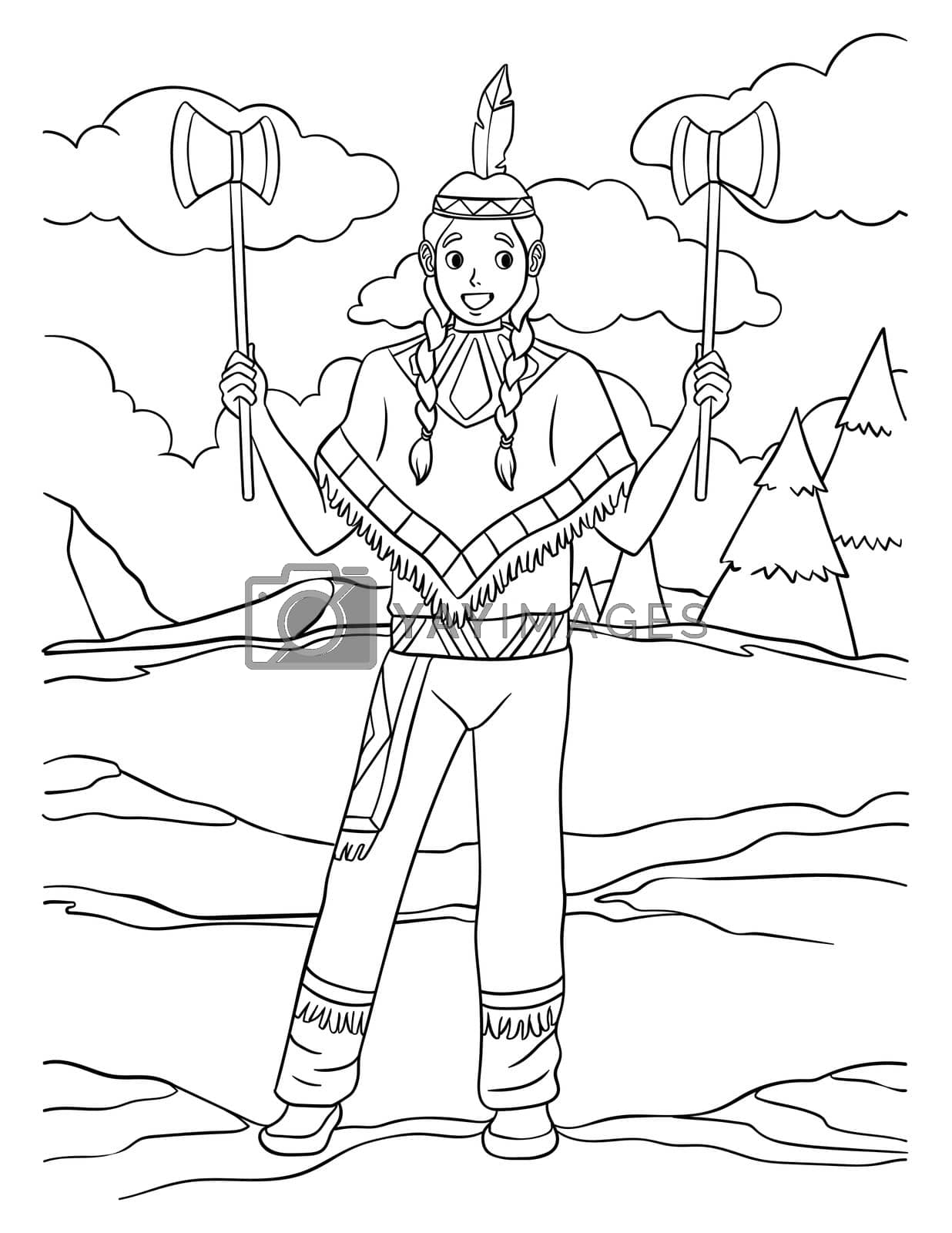 Royalty free image of Native American Indian With Tomahawk Coloring Page by abbydesign
