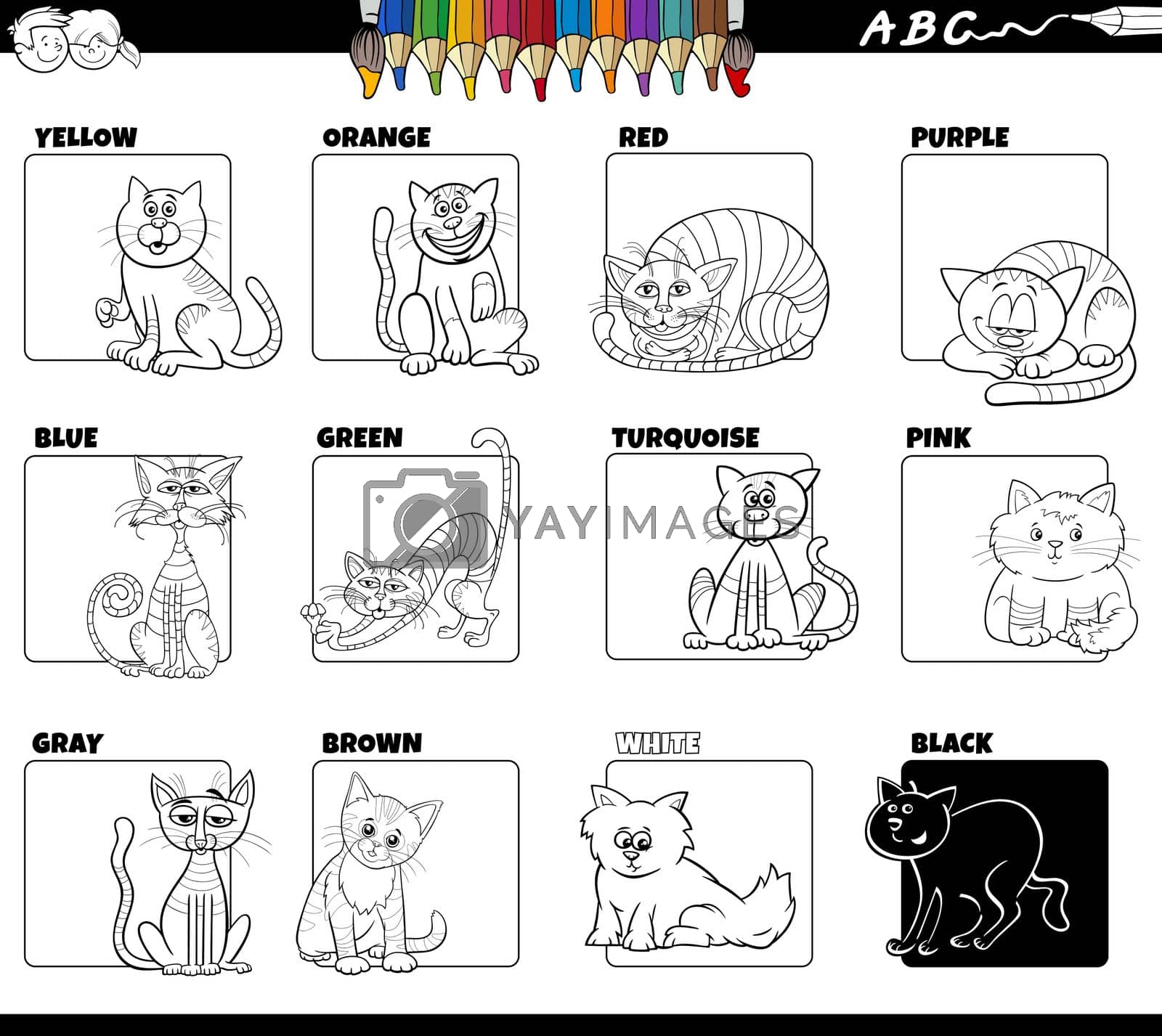 Royalty free image of basic colors with cats characters set coloring page by izakowski