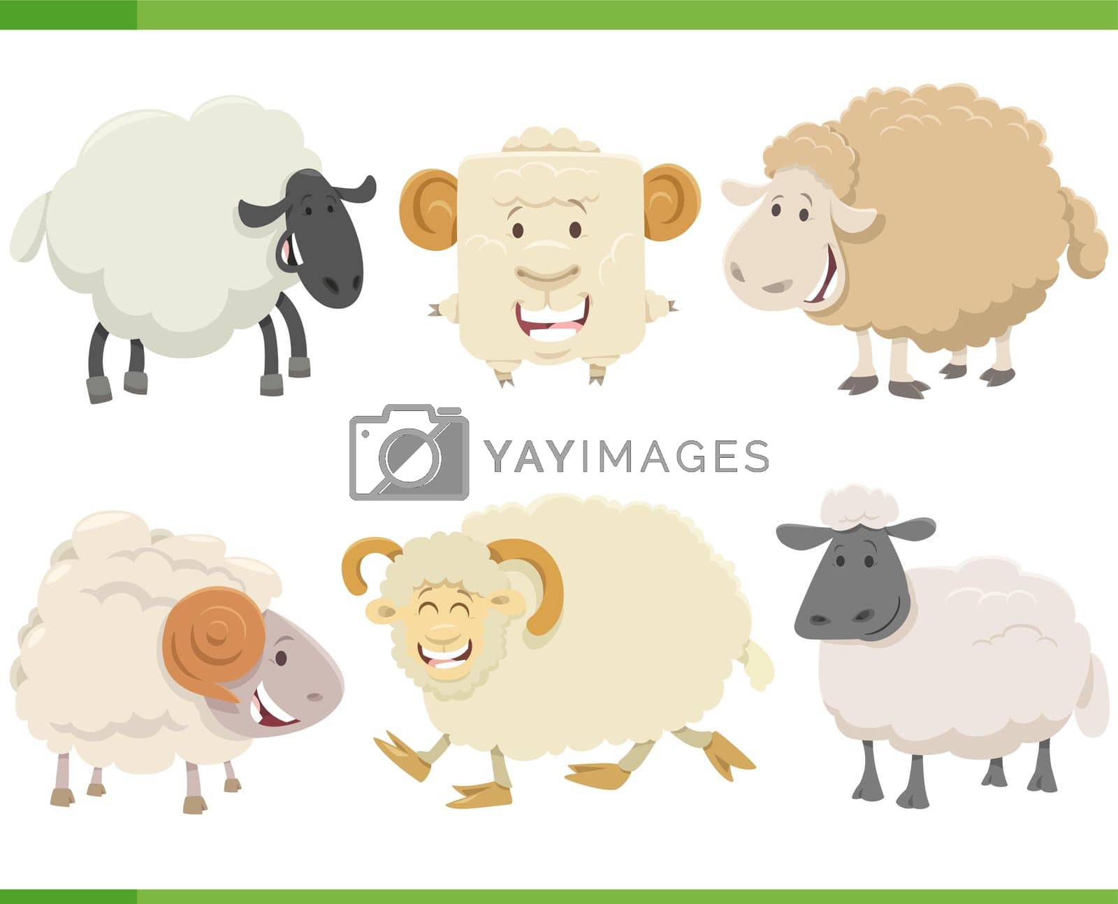 Royalty free image of cartoon happy sheep farm animal characters set by izakowski