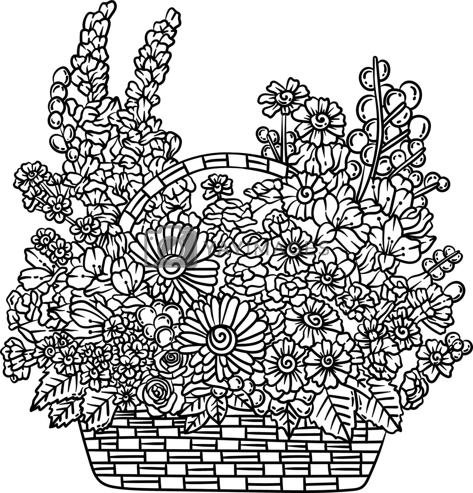 Royalty free image of Basket of Flowers Spring Coloring Page for Adults by abbydesign