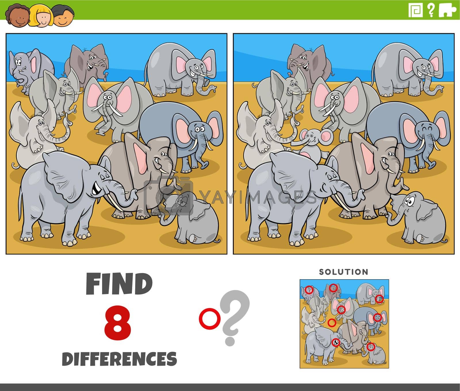 Royalty free image of differences game with cartoon elephants characters by izakowski