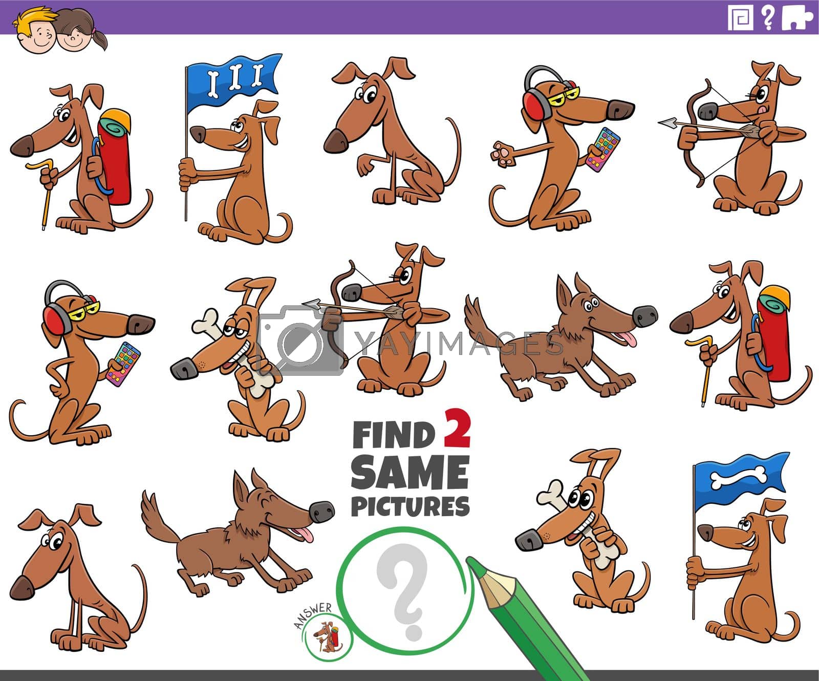 Royalty free image of find two same cartoon dog characters educational game by izakowski