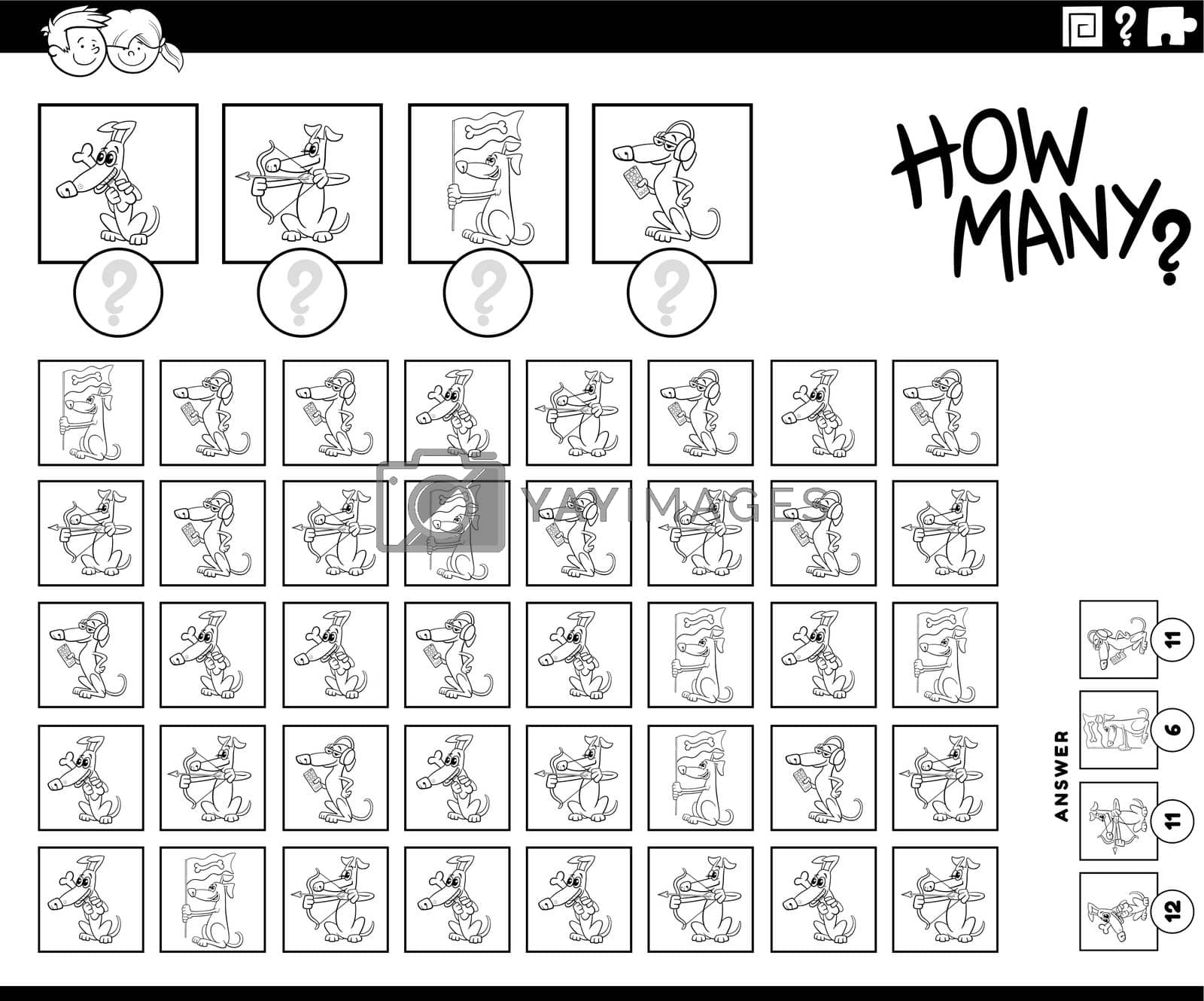 Royalty free image of how many cartoon dogs counting game coloring page by izakowski