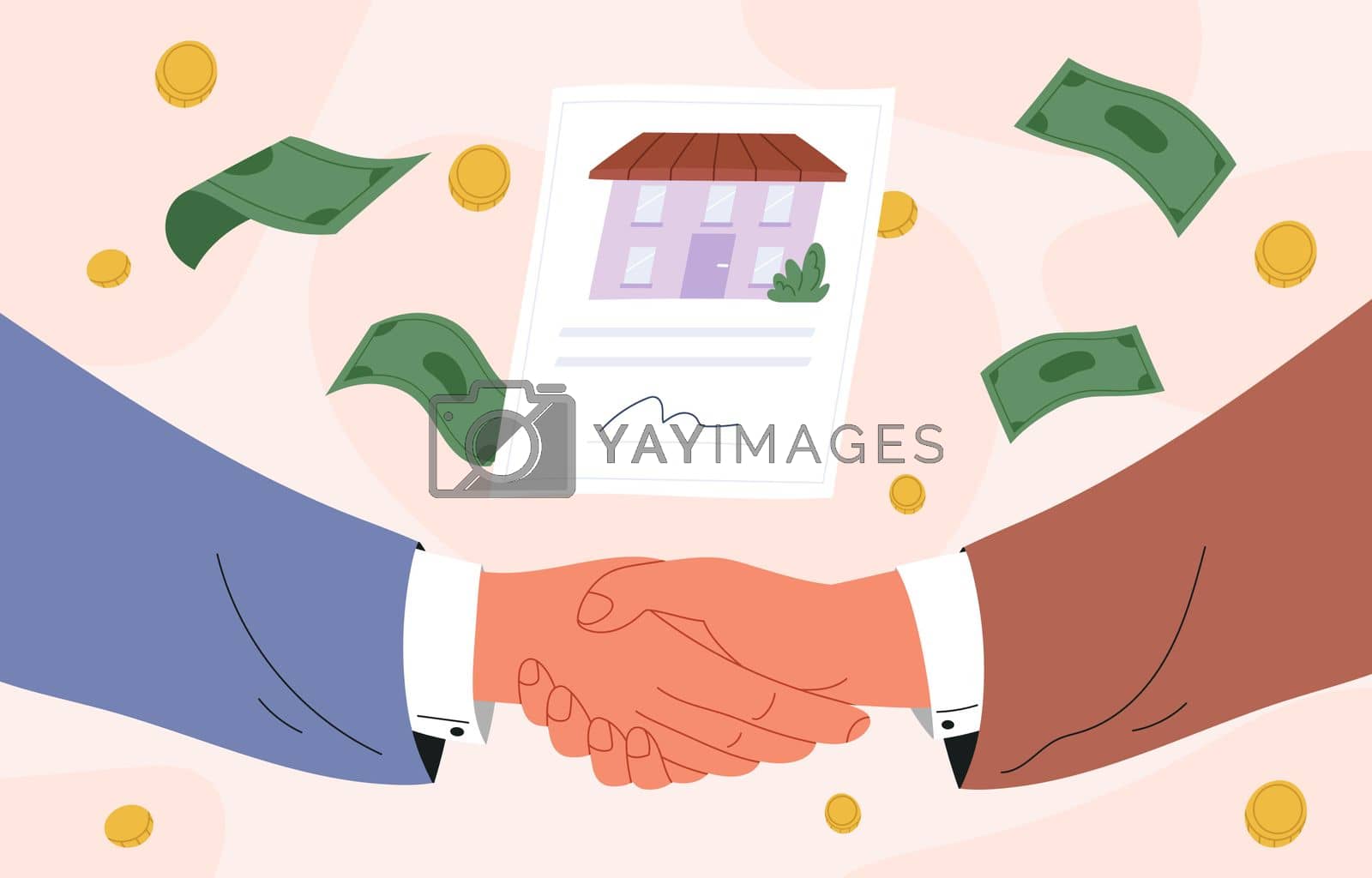 Royalty free image of Agreement purchase of real estate. People shake hands after a property sale. Vector illustration in flat style by vikalost