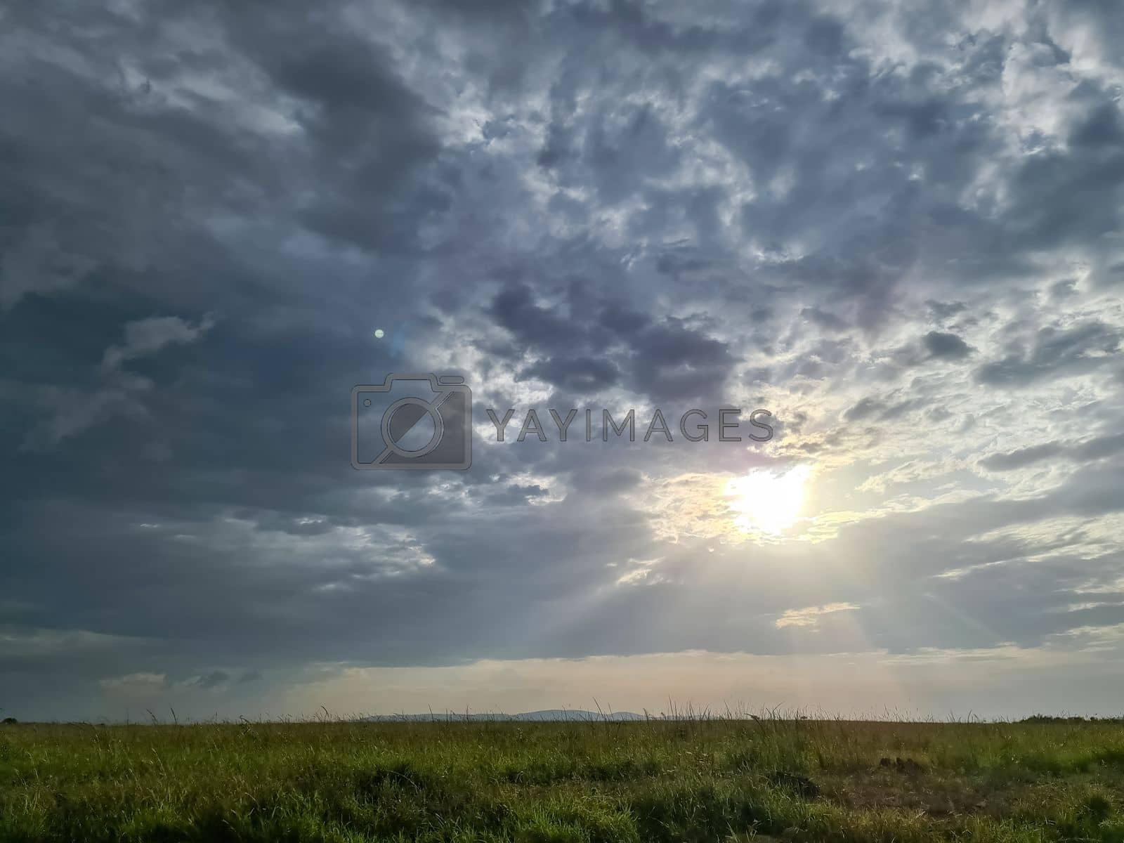 Royalty free image of Beautiful view at sunbeams with some lens flares and clouds in a blue sky by MP_foto71
